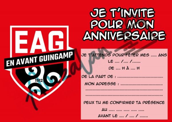 Lot De 6 Cartes Invitations Anniversaire Enfant Ados FOOT EAG Guingamp