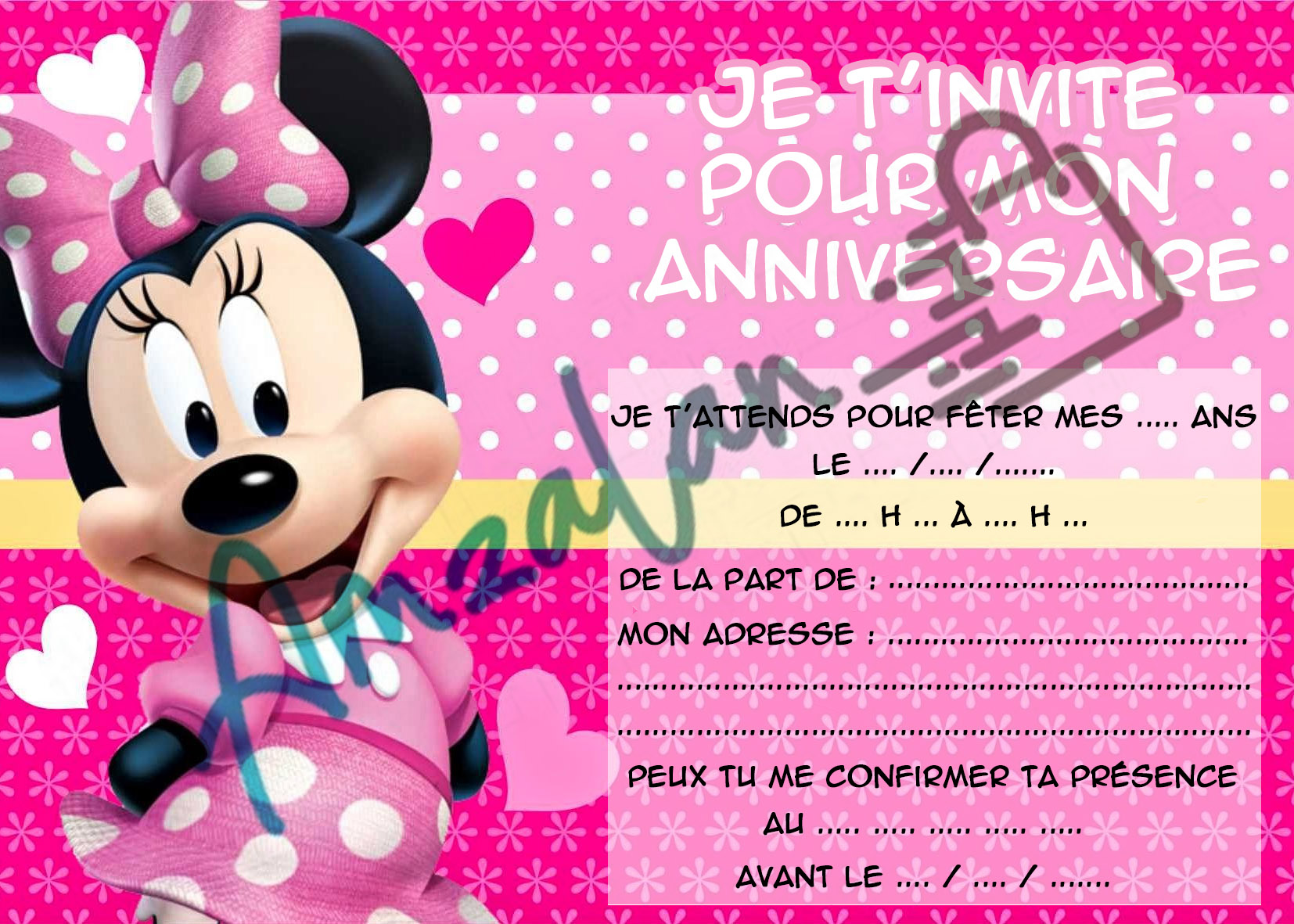 Cartes invitations MINNIE V2