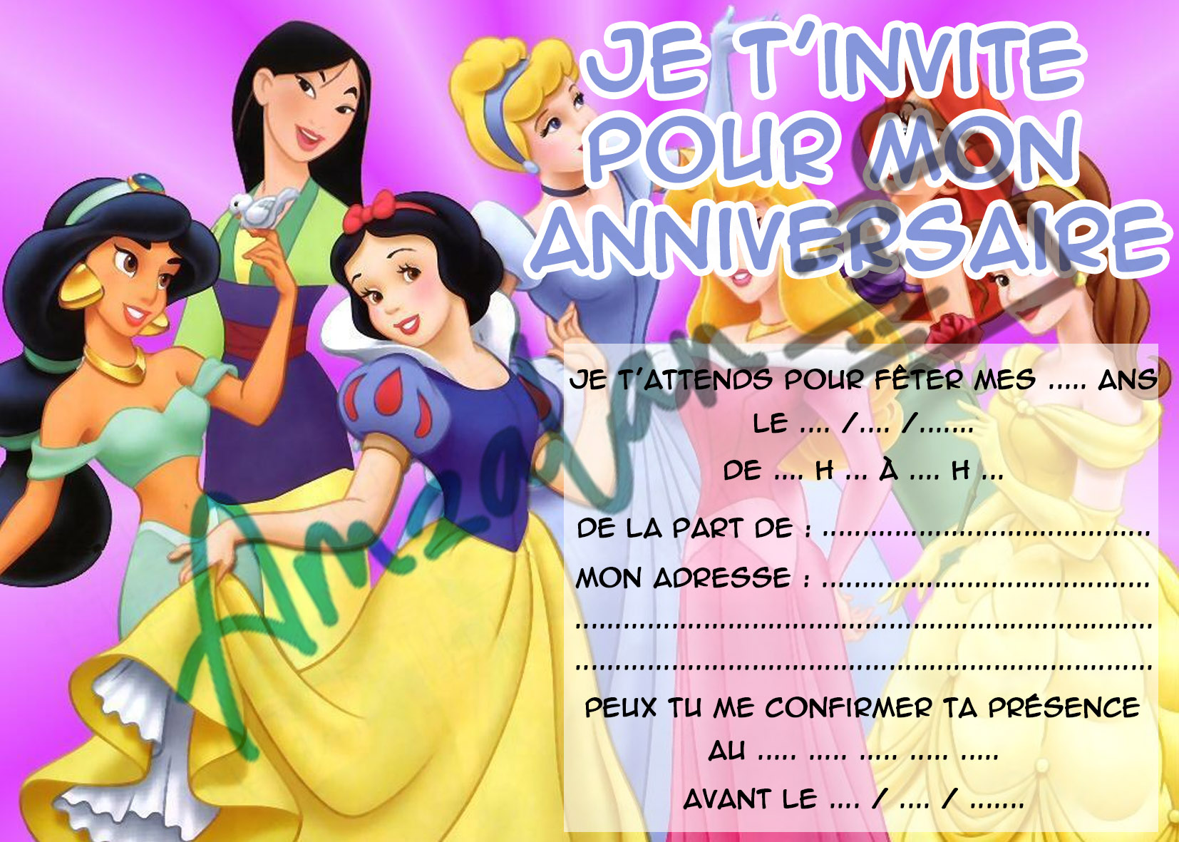 Cartes invitations PRINCESSES V2