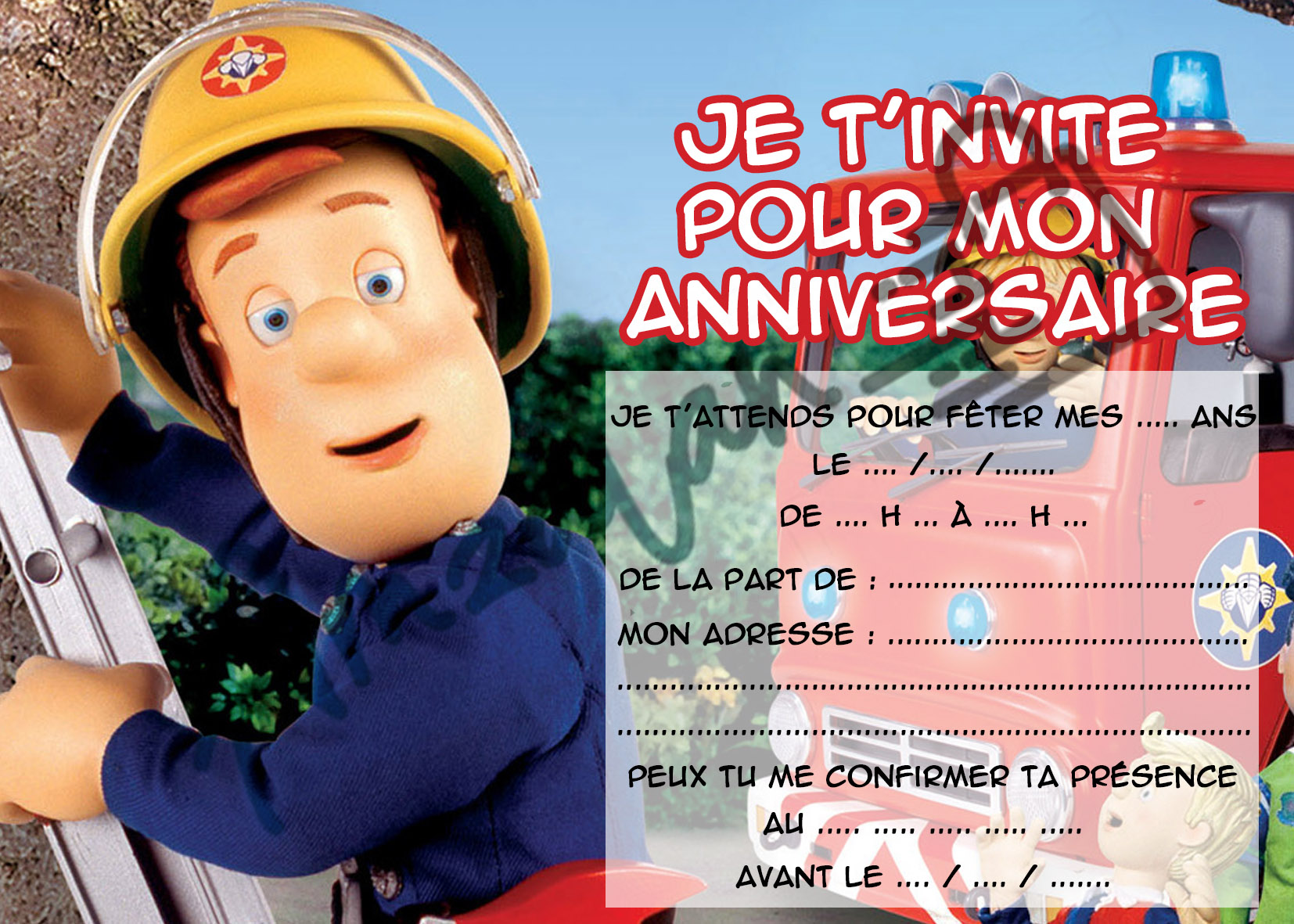 Cartes invitations SAM LE POMPIER