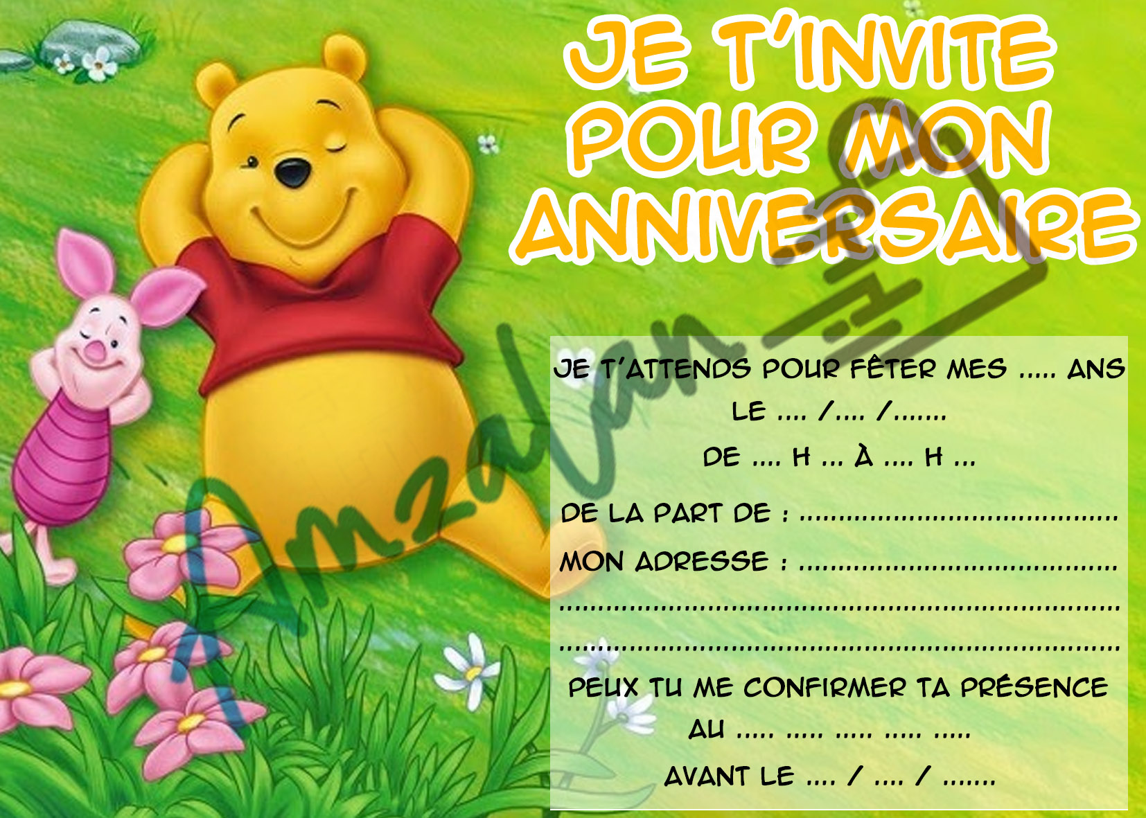 Cartes invitations WINNIE L'OURSON