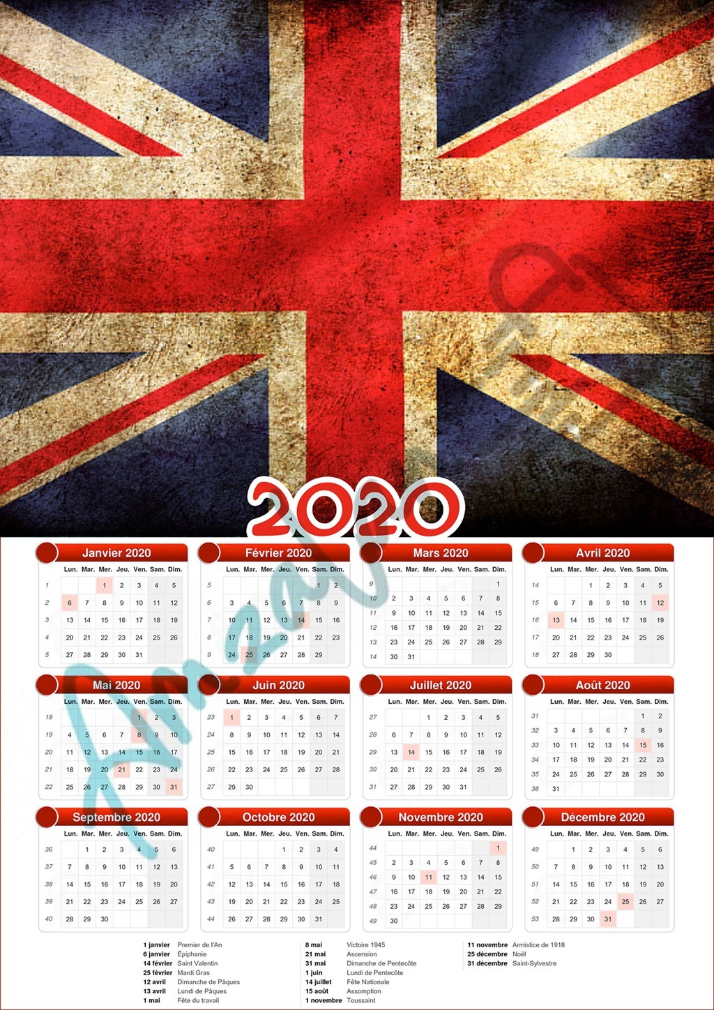Calendrier collection LONDRES LONDON V1
