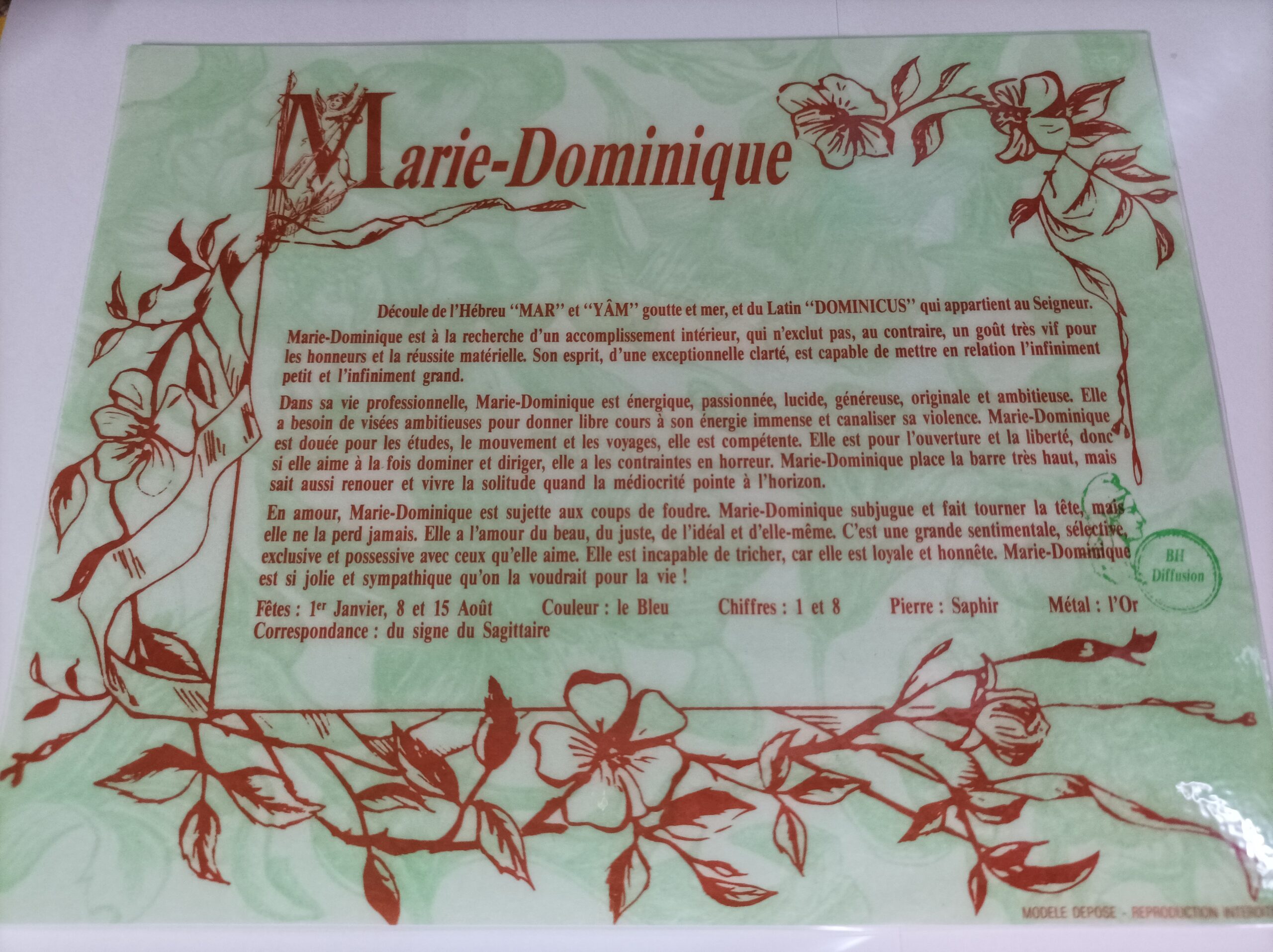 Signification du prénom "MARIE DOMINIQUE"