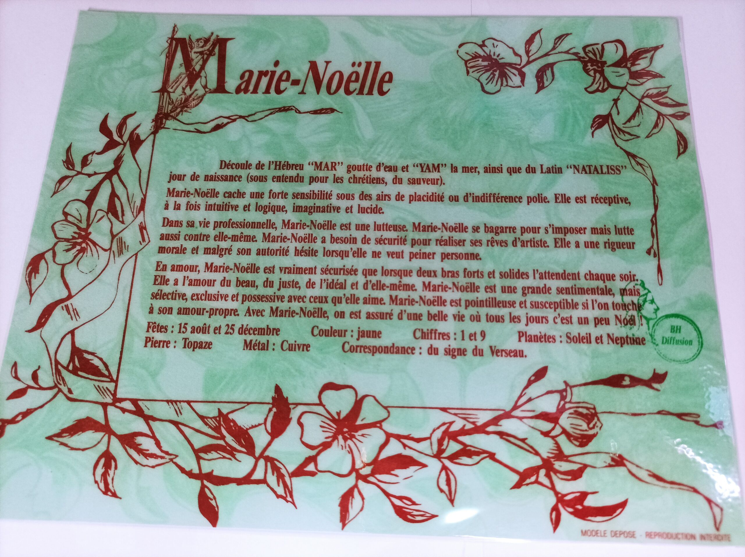 Signification du prénom "MARIE NOELLE"