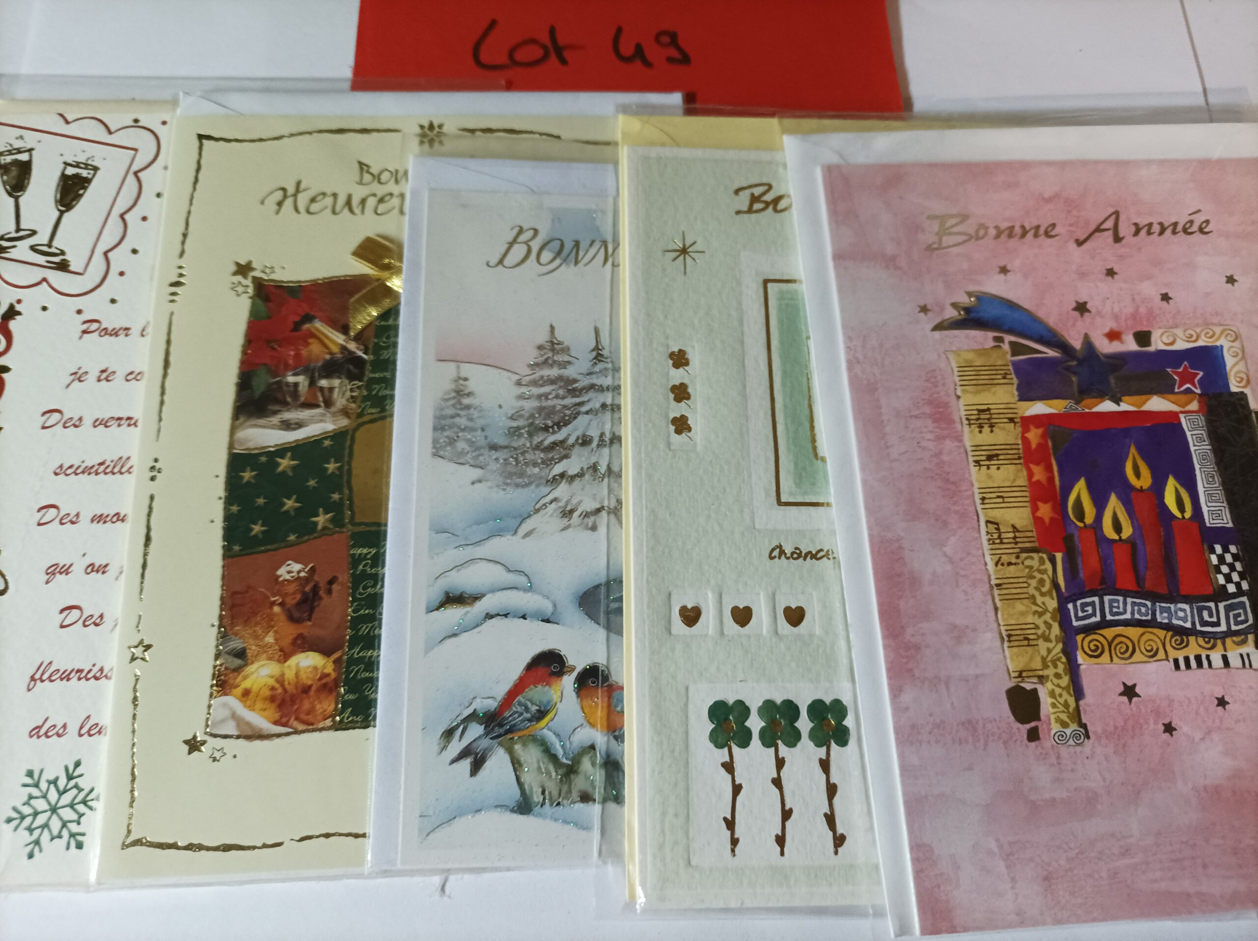 Lot de 5 cartes postales + enveloppes bonne année (lot 49)