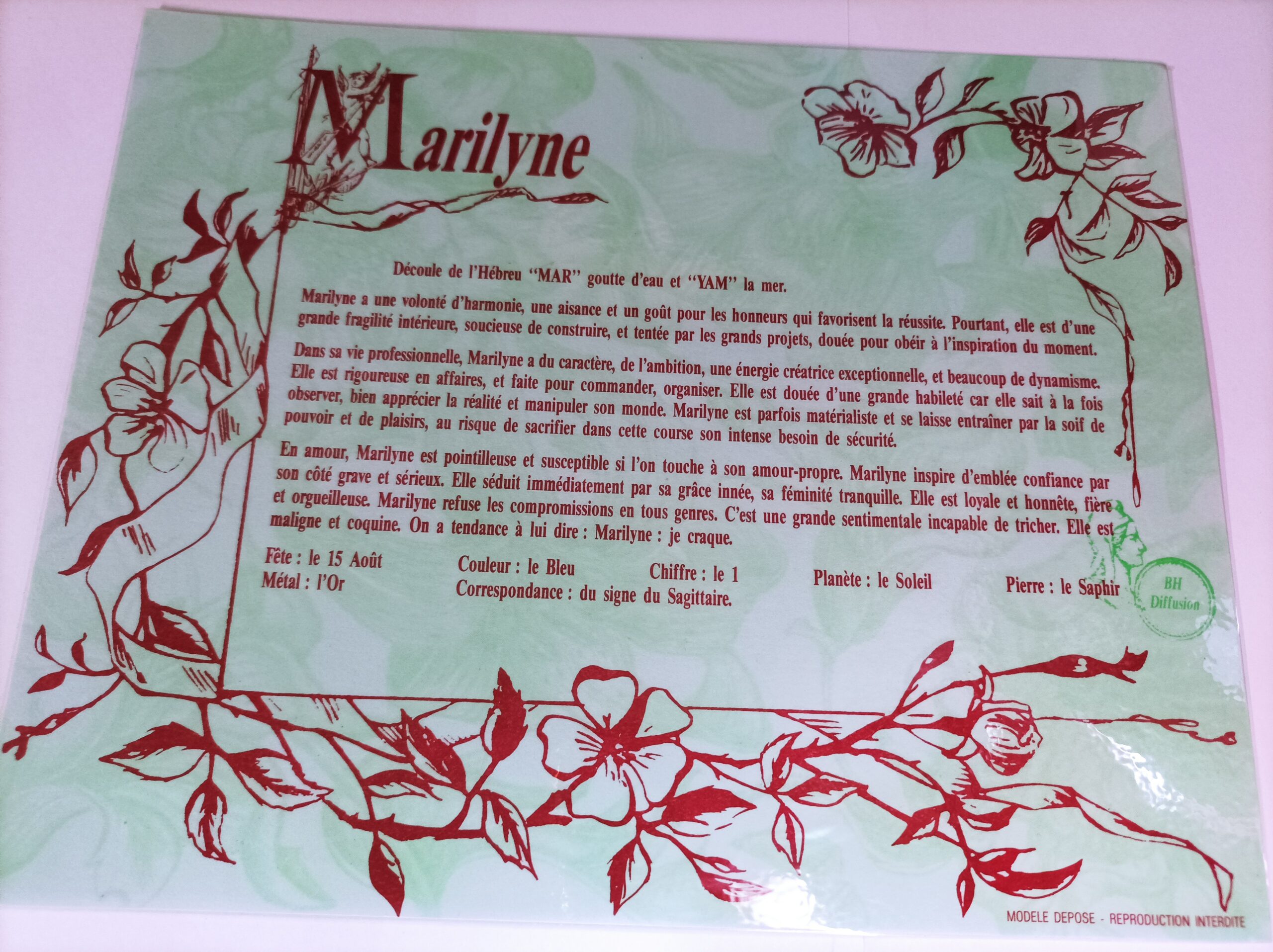 Signification du prénom MARILYNE