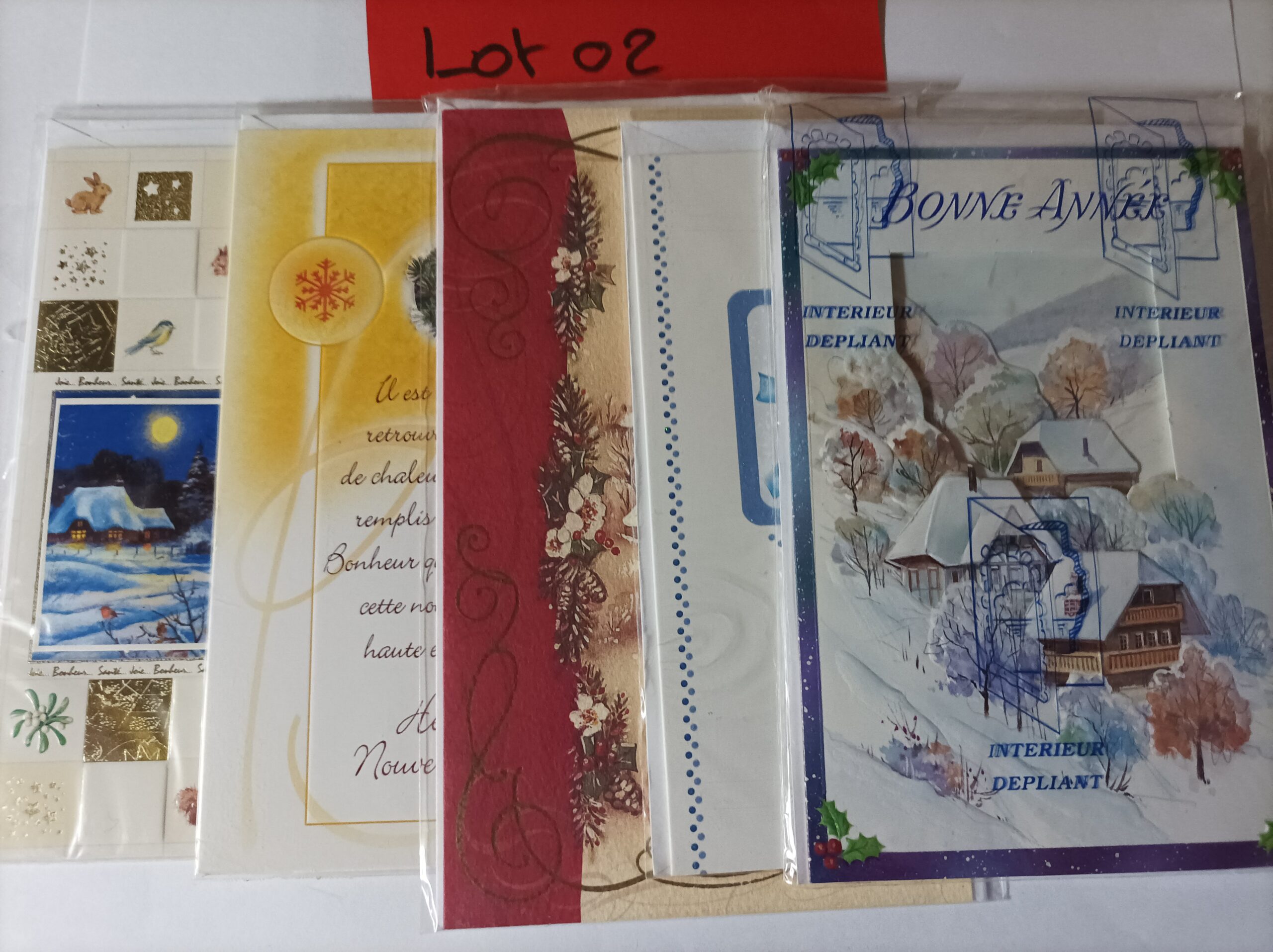 Lot de 5 cartes postales + enveloppes bonne année (lot 02)