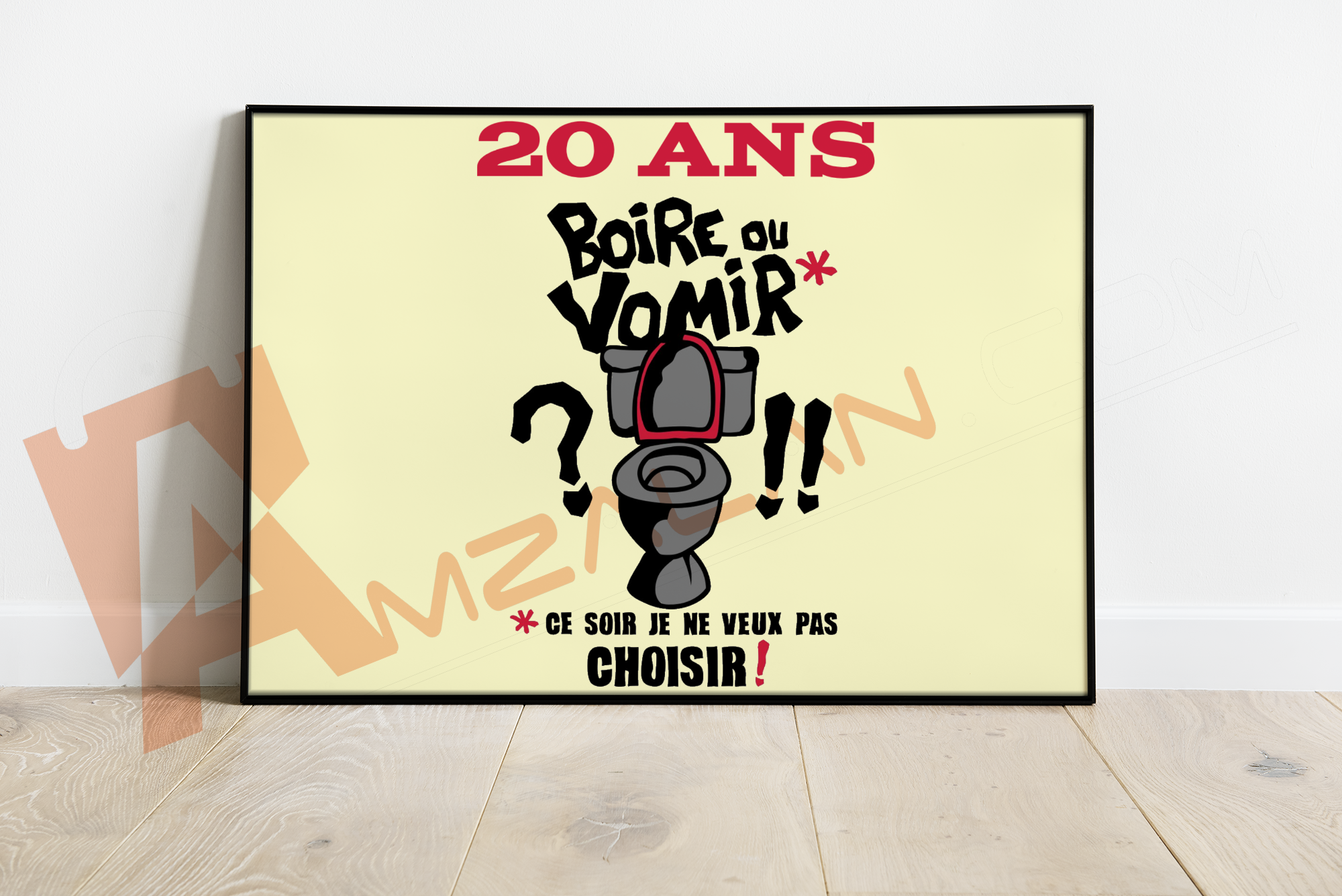 20 ans boire ou vomir humour anniversaire cadre sous verre