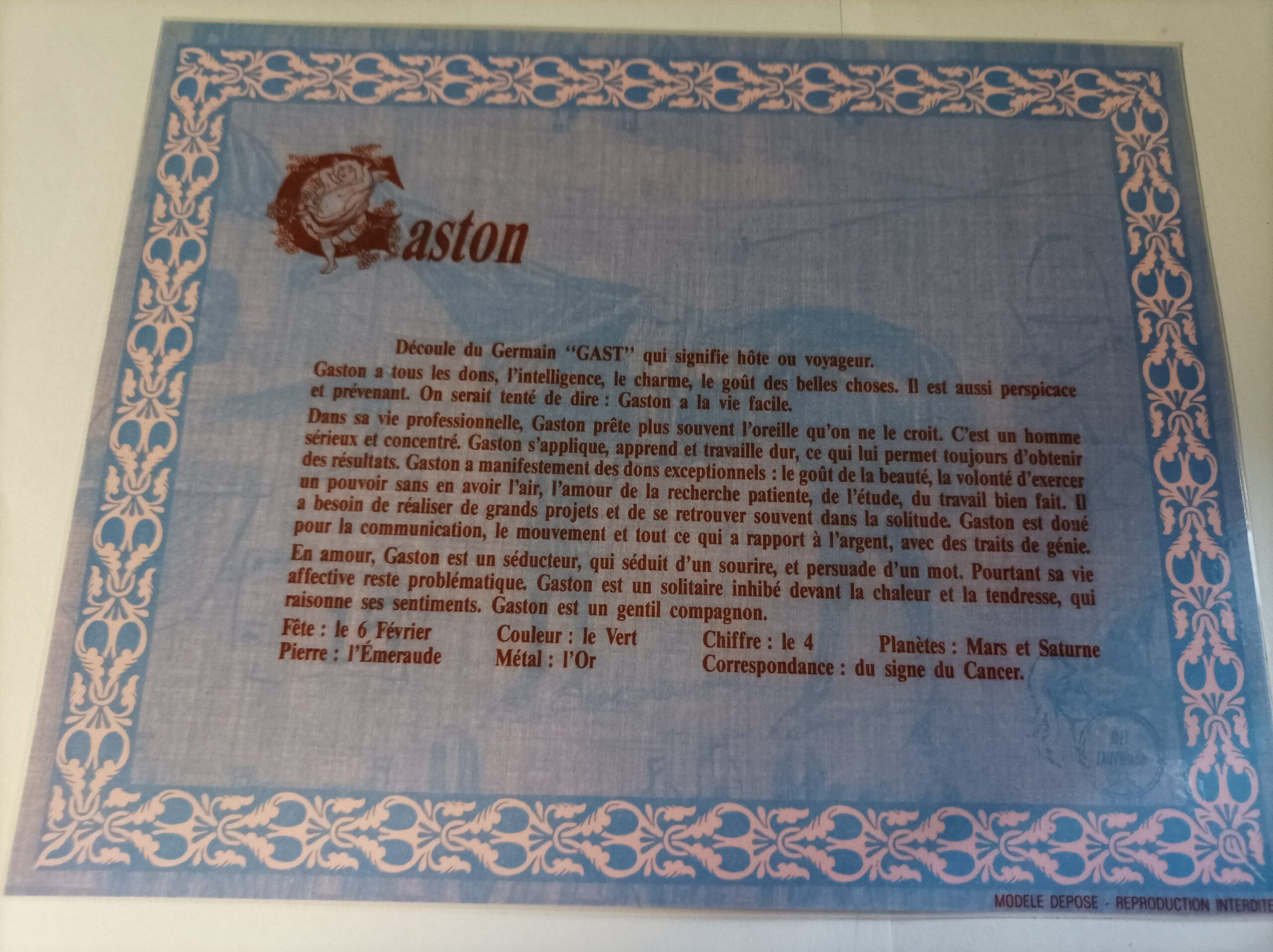 Affiche signification du prénom GASTON