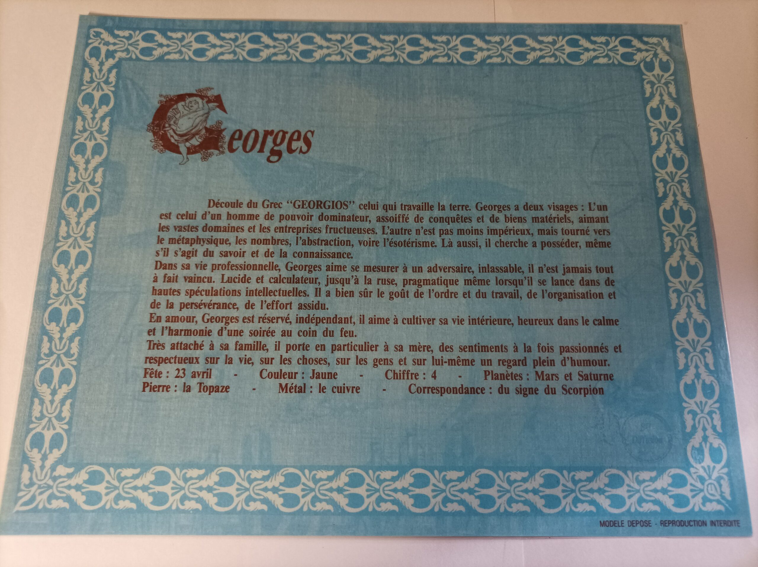 Affiche signification du prénom GEORGES