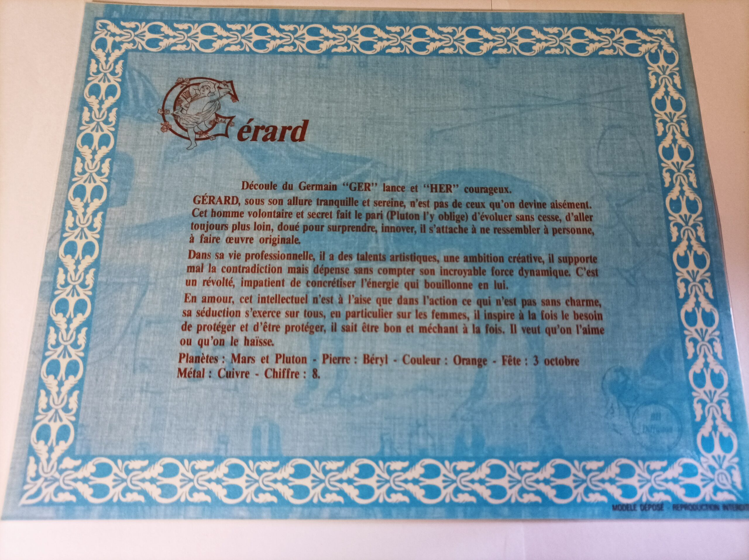 Affiche signification du prénom GÉRARD