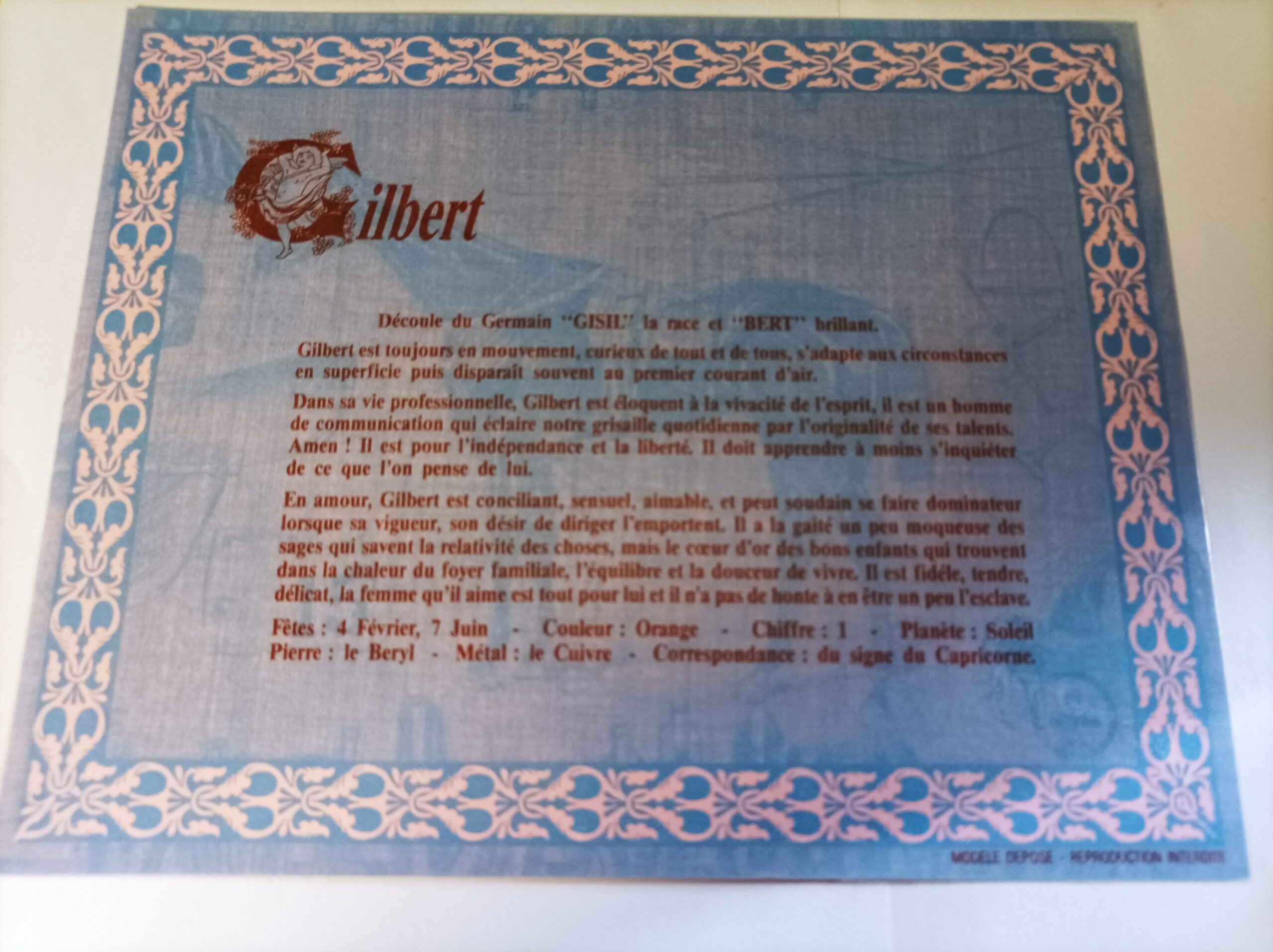 Affiche signification du prénom GILBERT