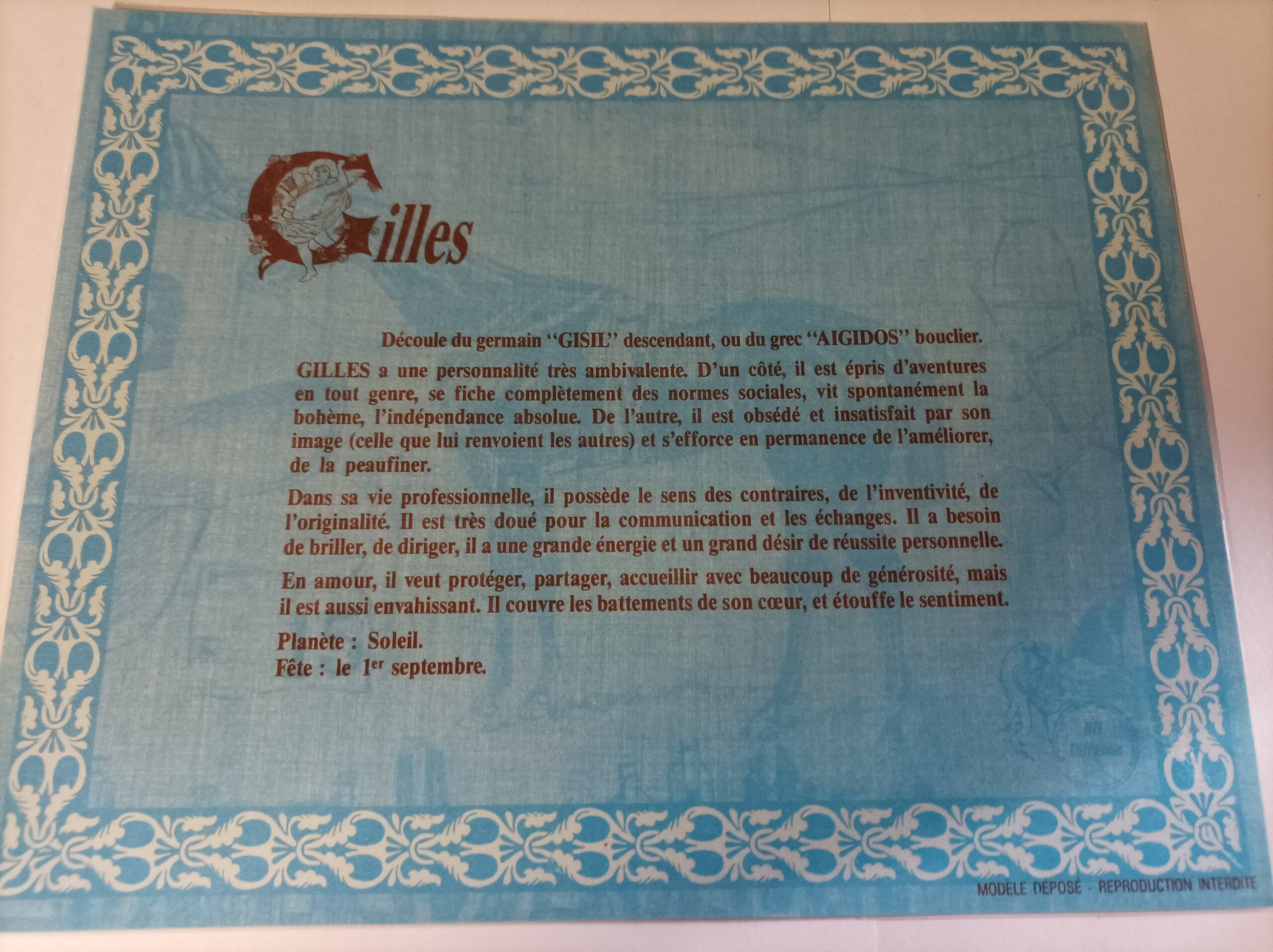 Affiche signification du prénom GILLES