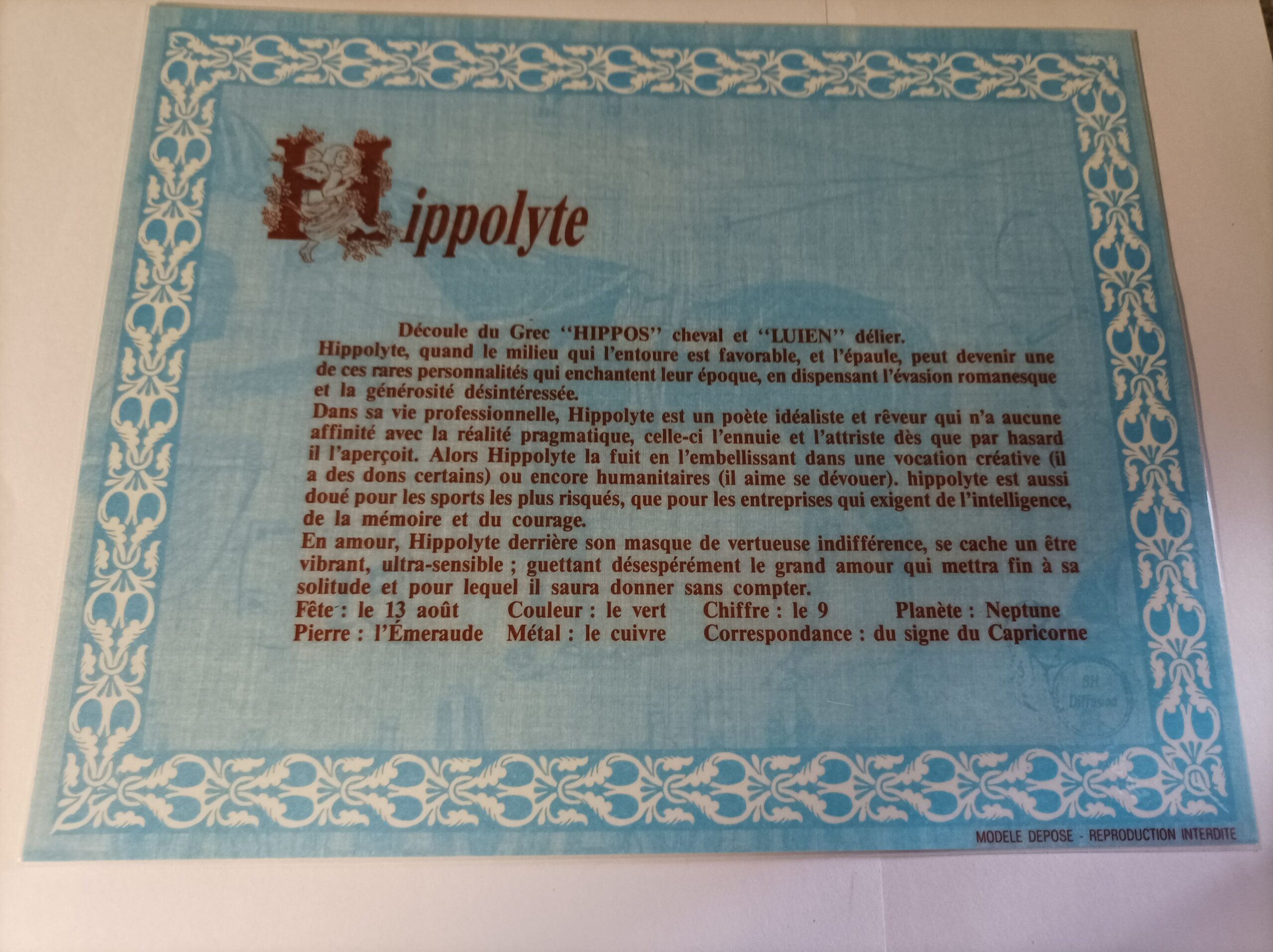 Affiche signification du prénom HIPPOLYTE