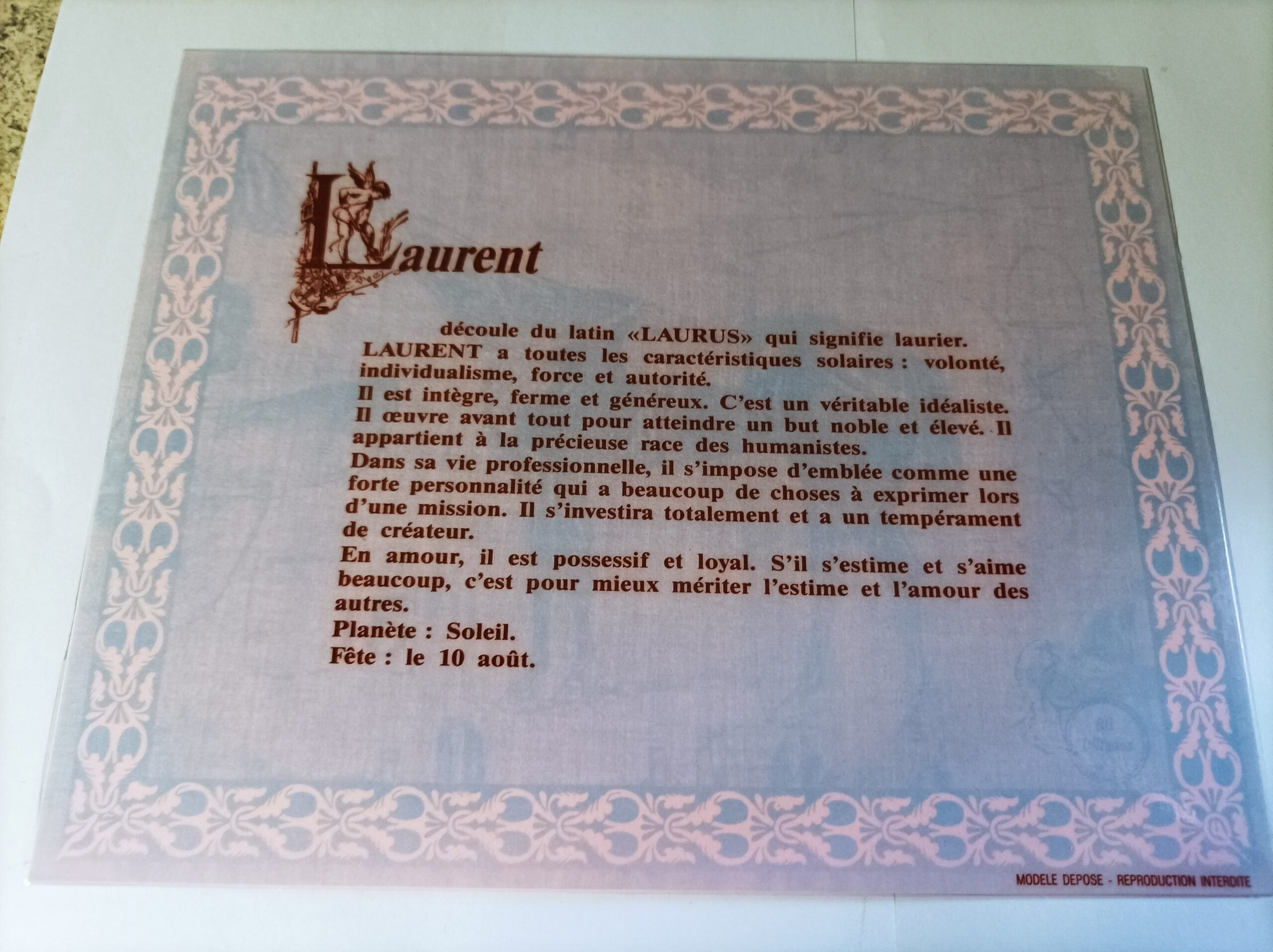 Affiche signification du prénom LAURENT