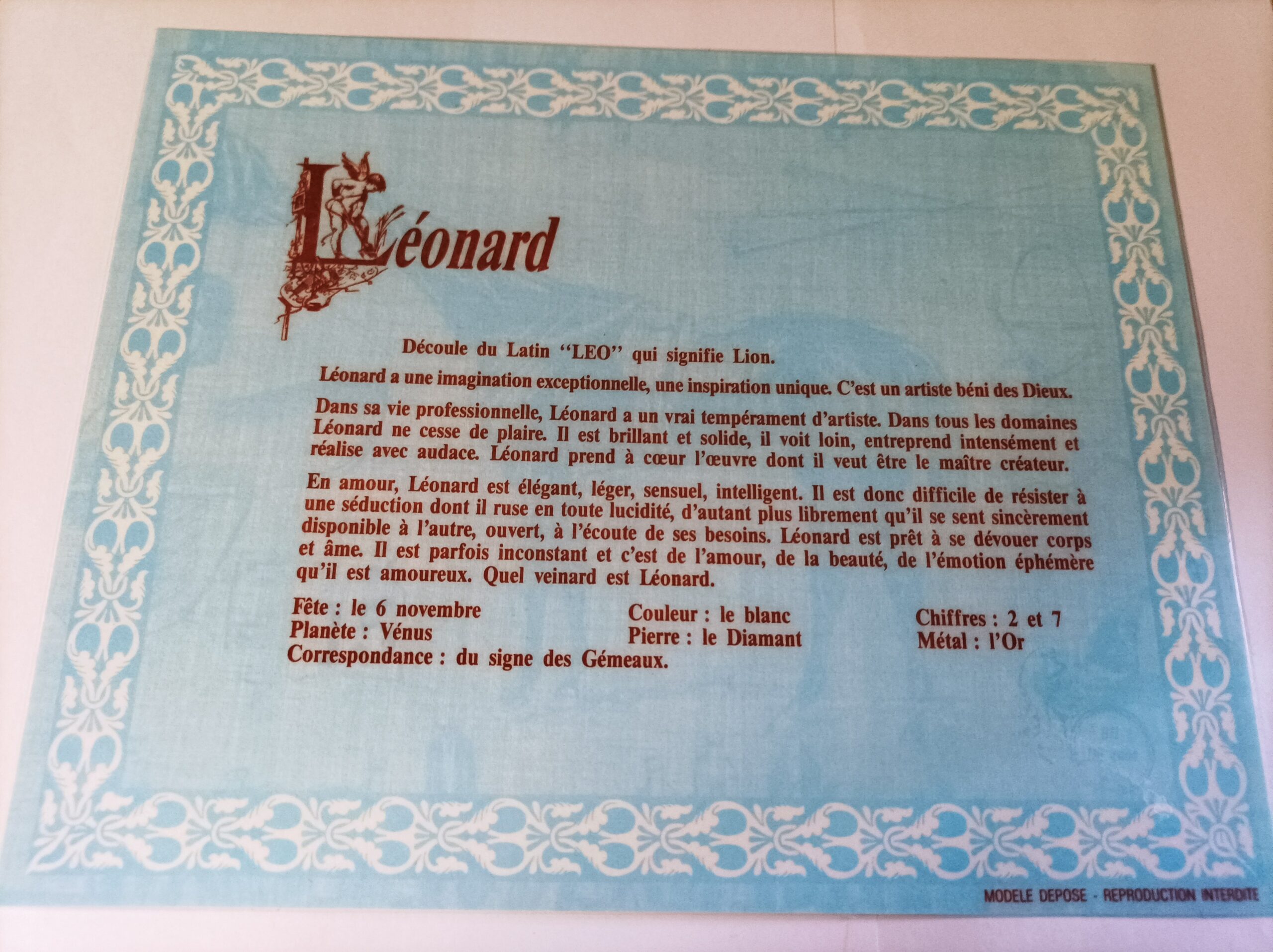 Affiche signification du prénom LÉONARD