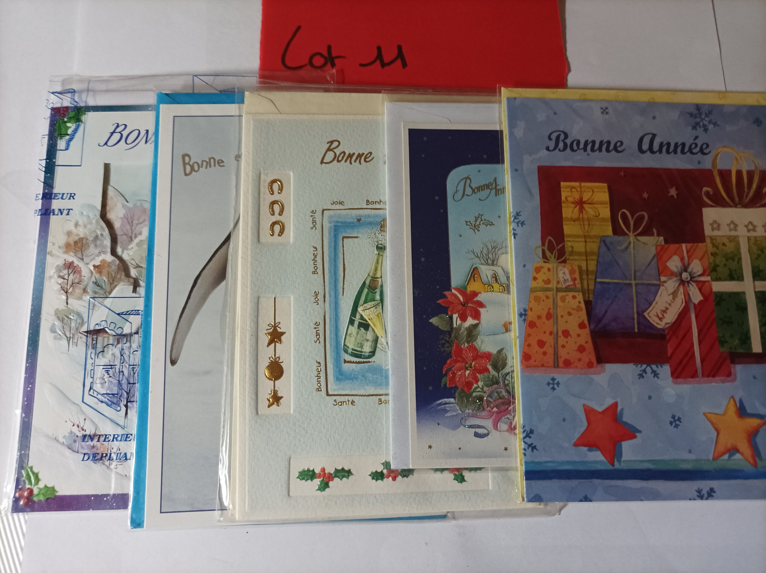 Lot de 5 cartes postales + enveloppes bonne année (lot 11)