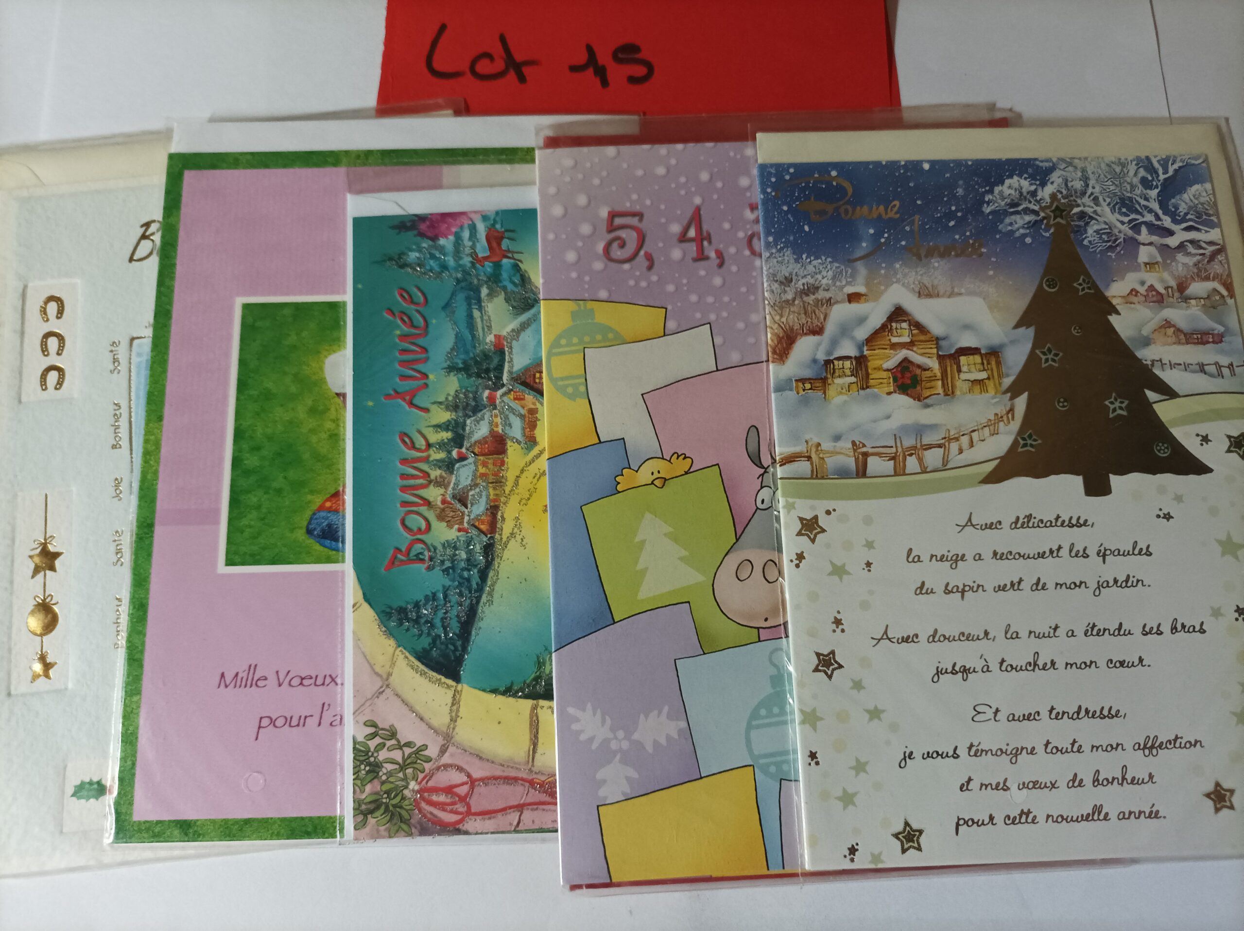 Lot de 5 cartes postales + enveloppes bonne année (lot 15)