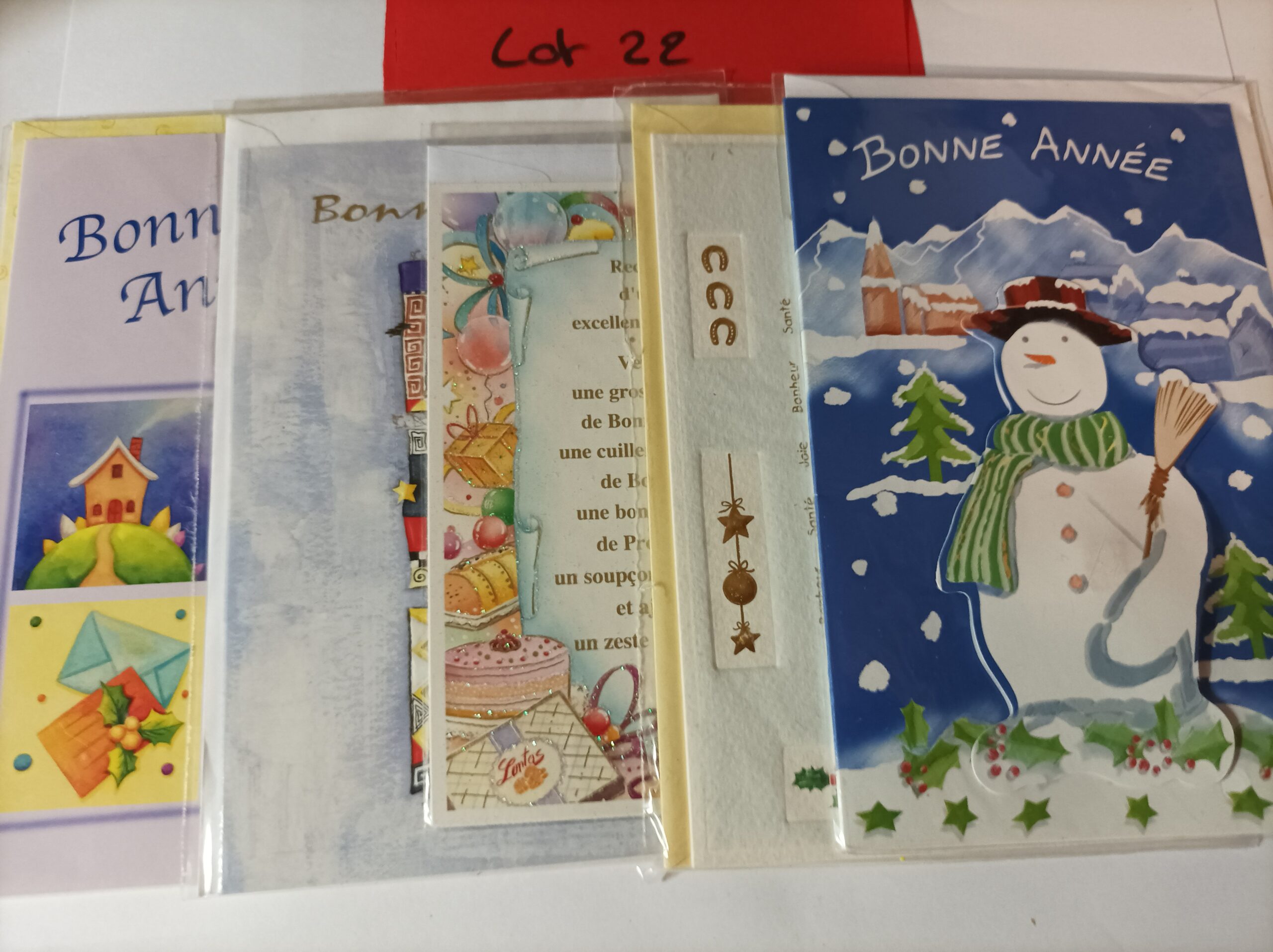 Lot de 5 cartes postales + enveloppes bonne année (lot 22)