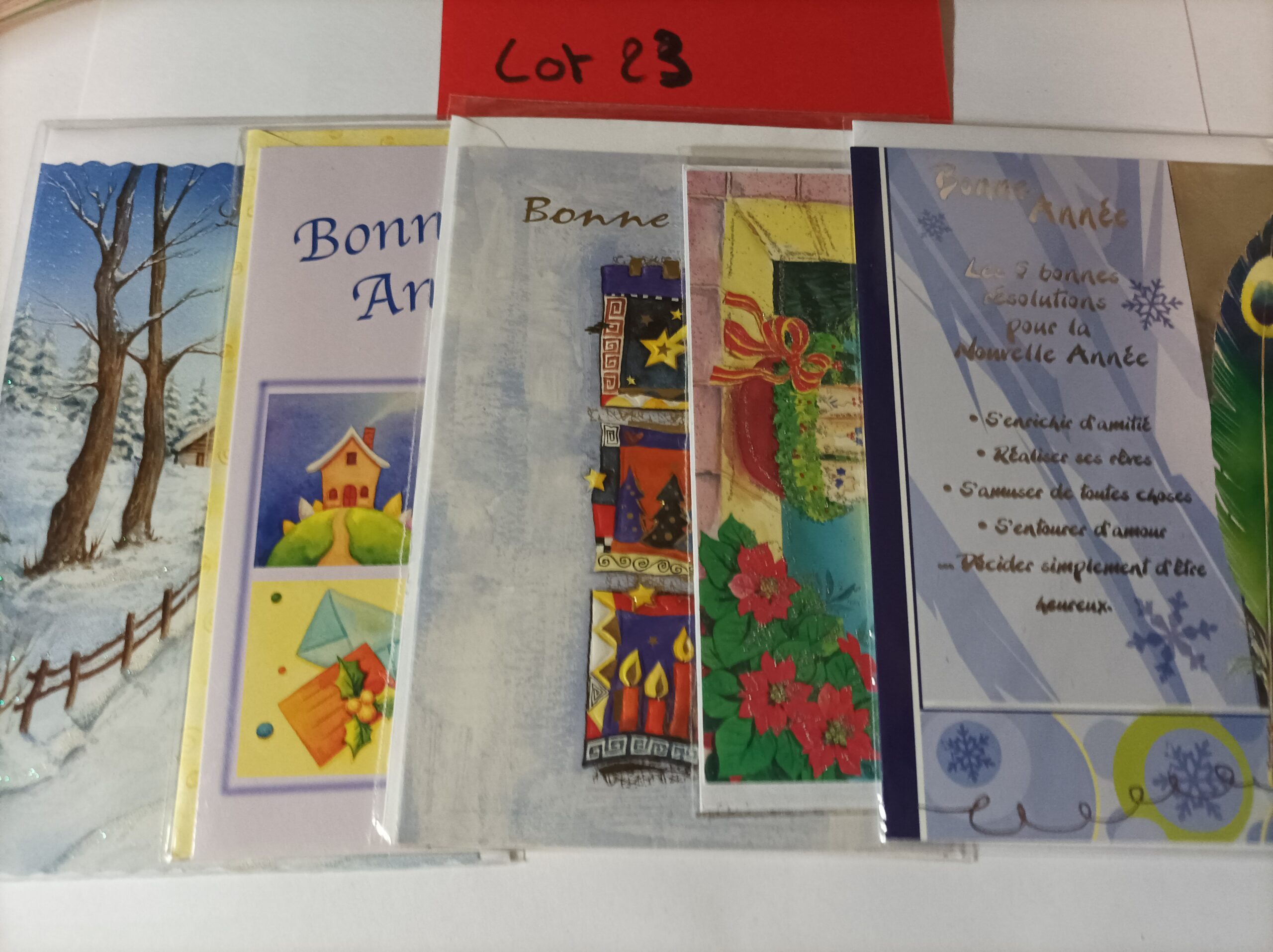 Lot de 5 cartes postales + enveloppes bonne année (lot 23)