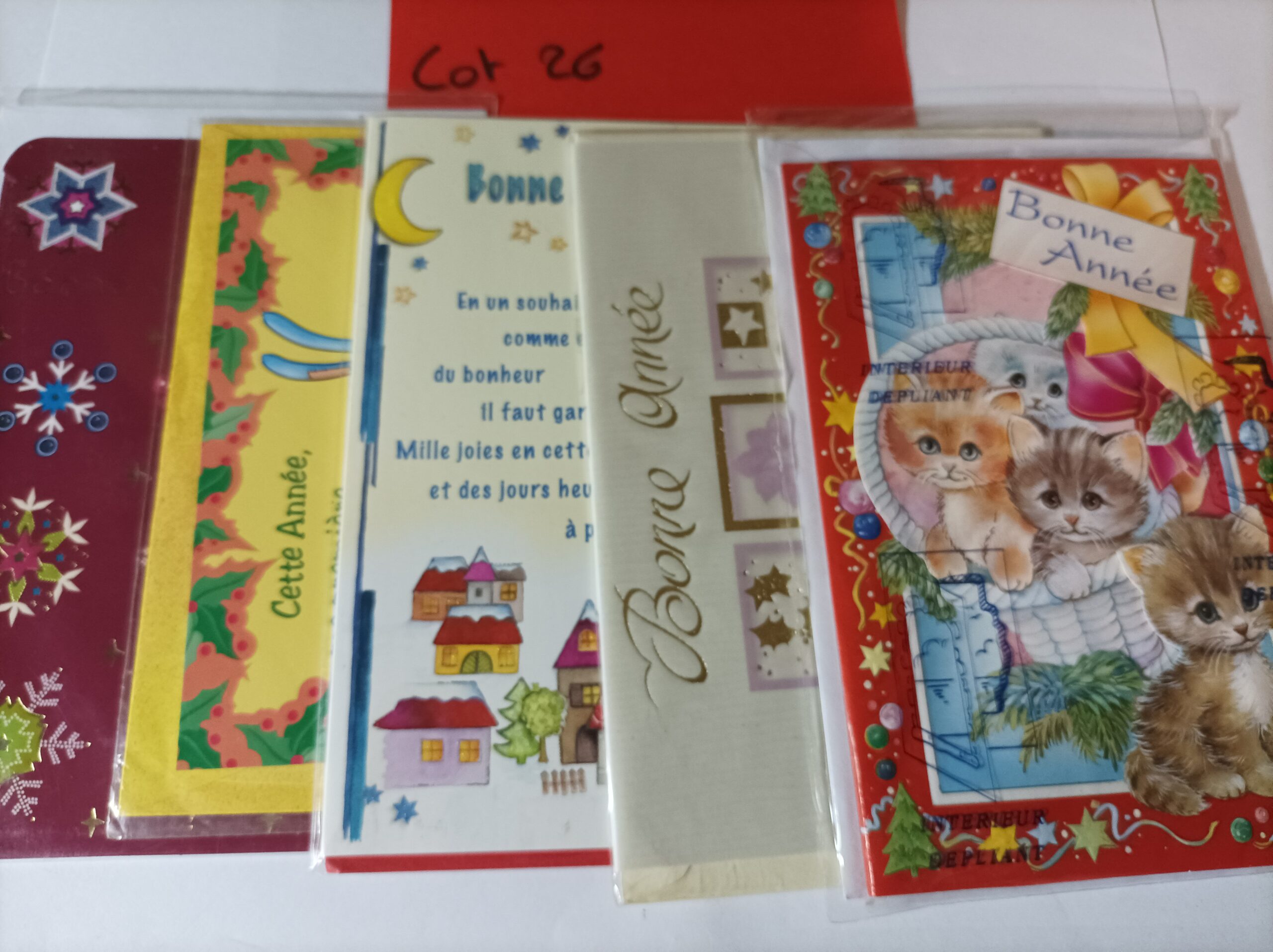 Lot de 5 cartes postales + enveloppes bonne année (lot 26)