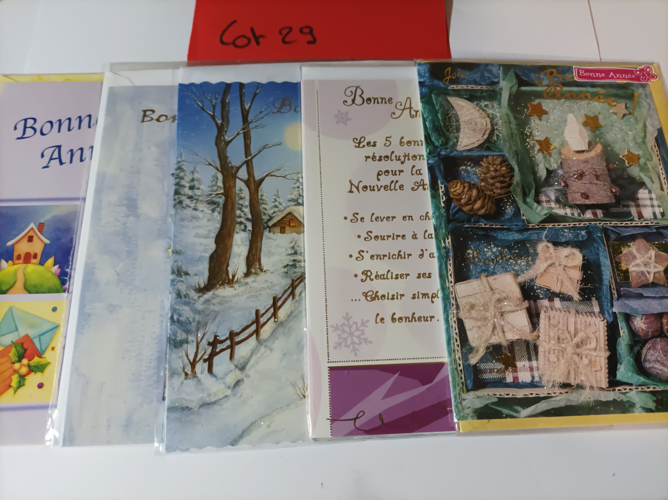 Lot de 5 cartes postales + enveloppes bonne année (lot 29)