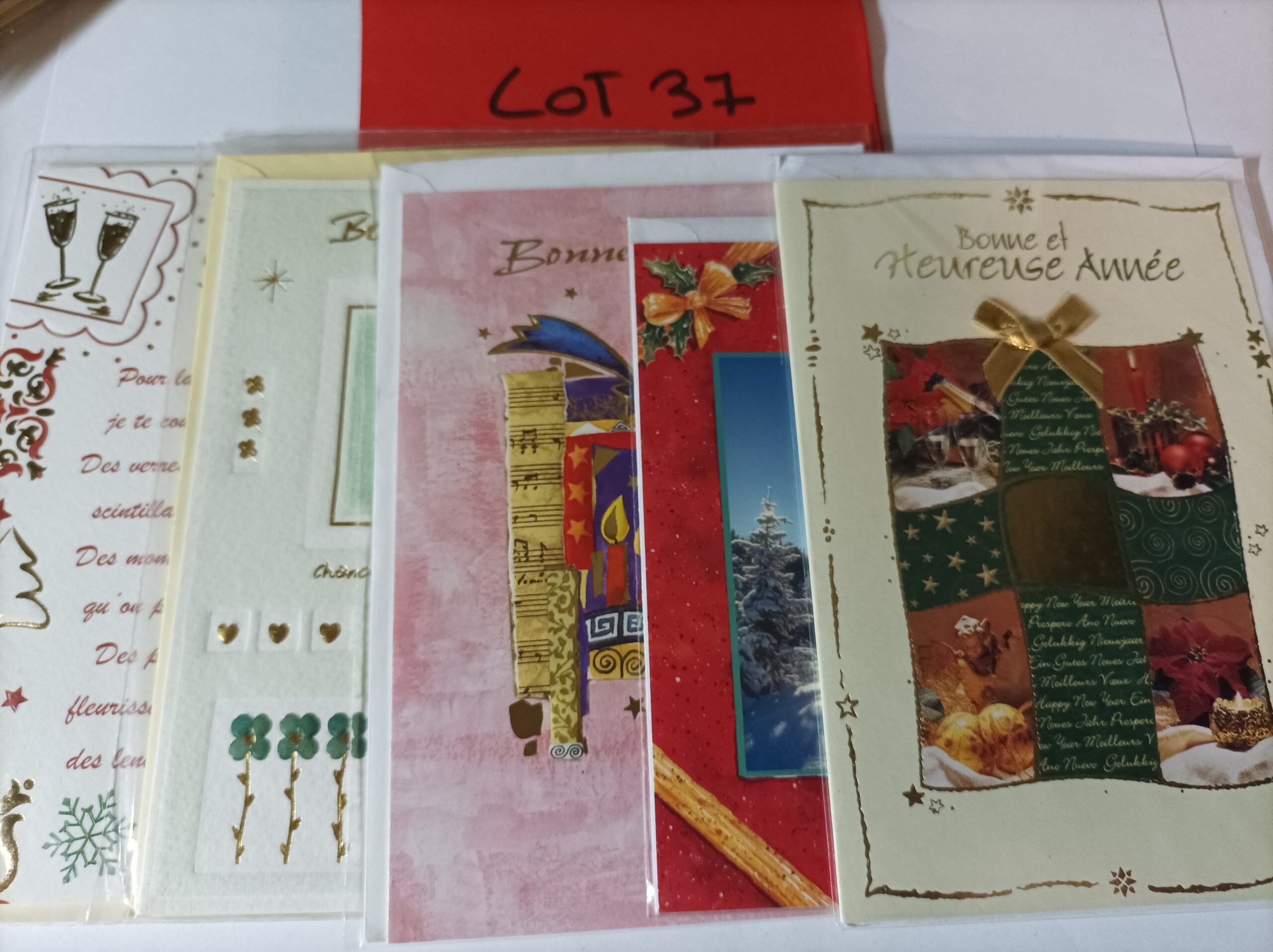 Lot de 5 cartes postales + enveloppes bonne année (lot 37)