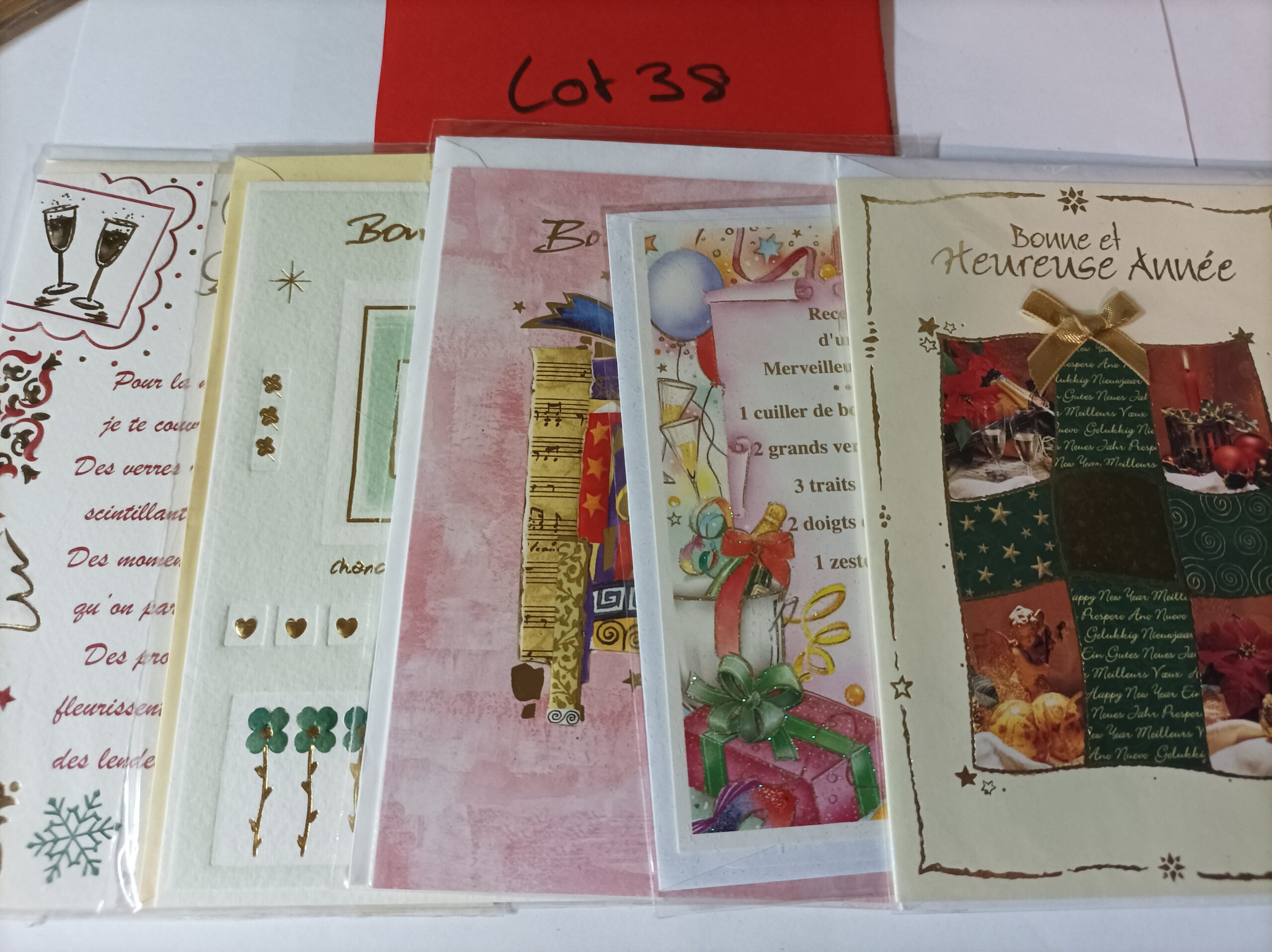 Lot de 5 cartes postales + enveloppes bonne année (lot 38)