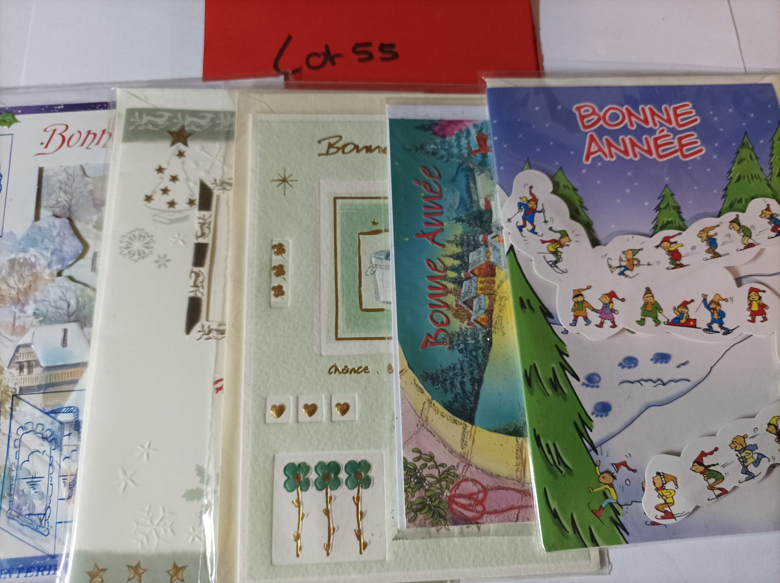 Lot de 5 cartes postales + enveloppes bonne année (lot 55)