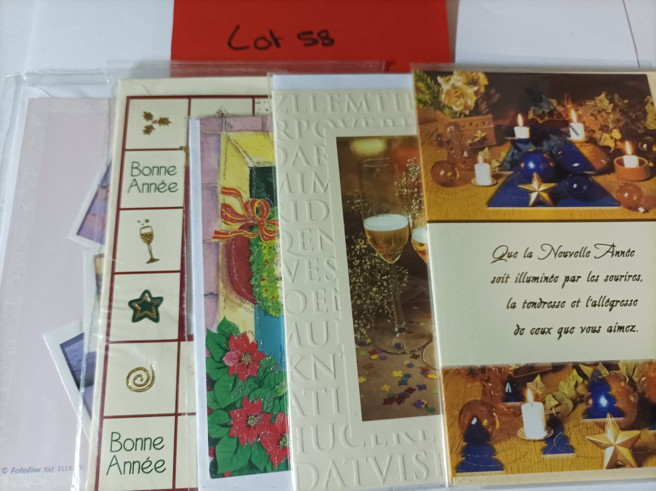 Lot de 5 cartes postales + enveloppes bonne année (lot 58)