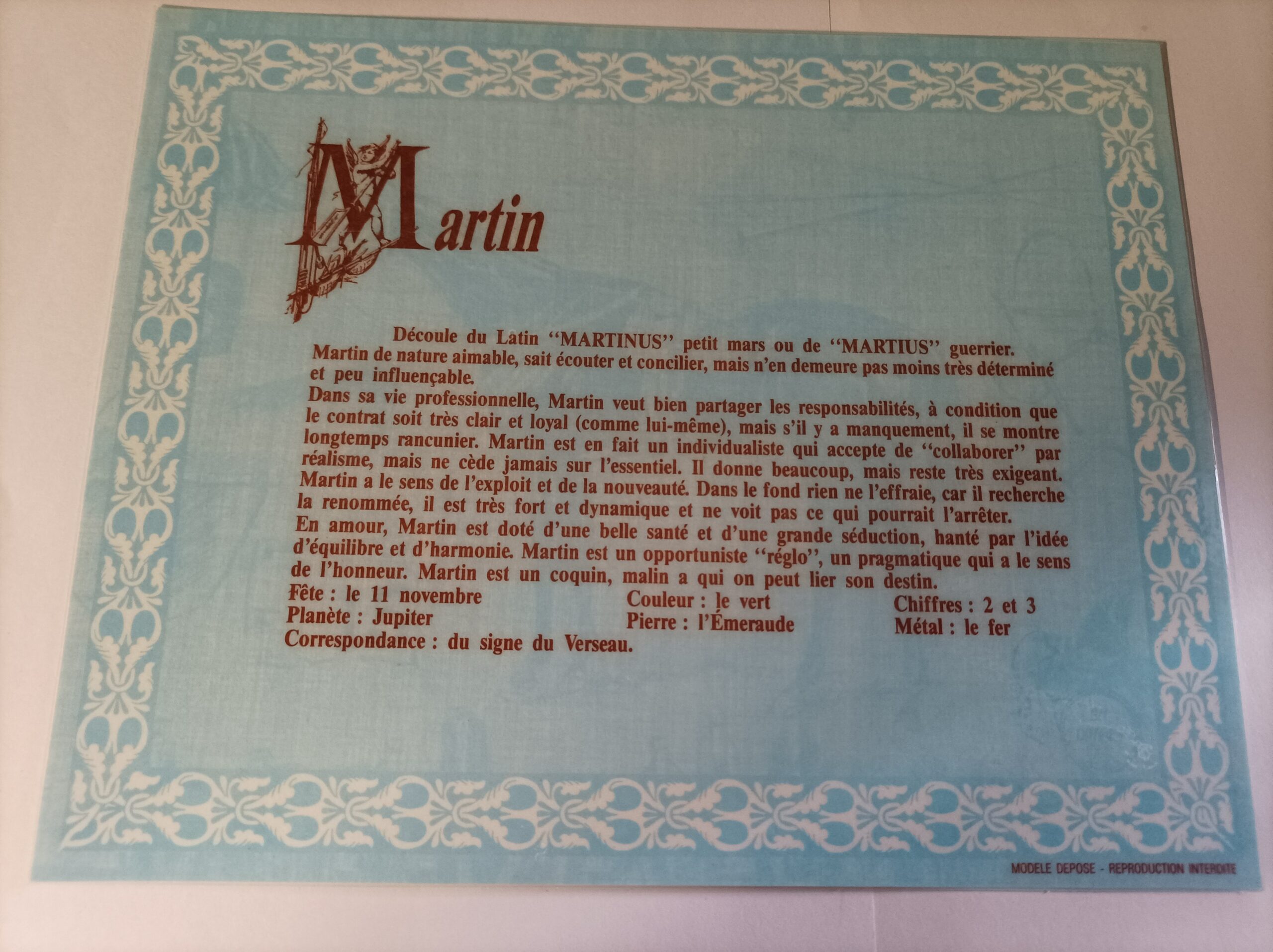 Affiche signification du prénom MARTIN