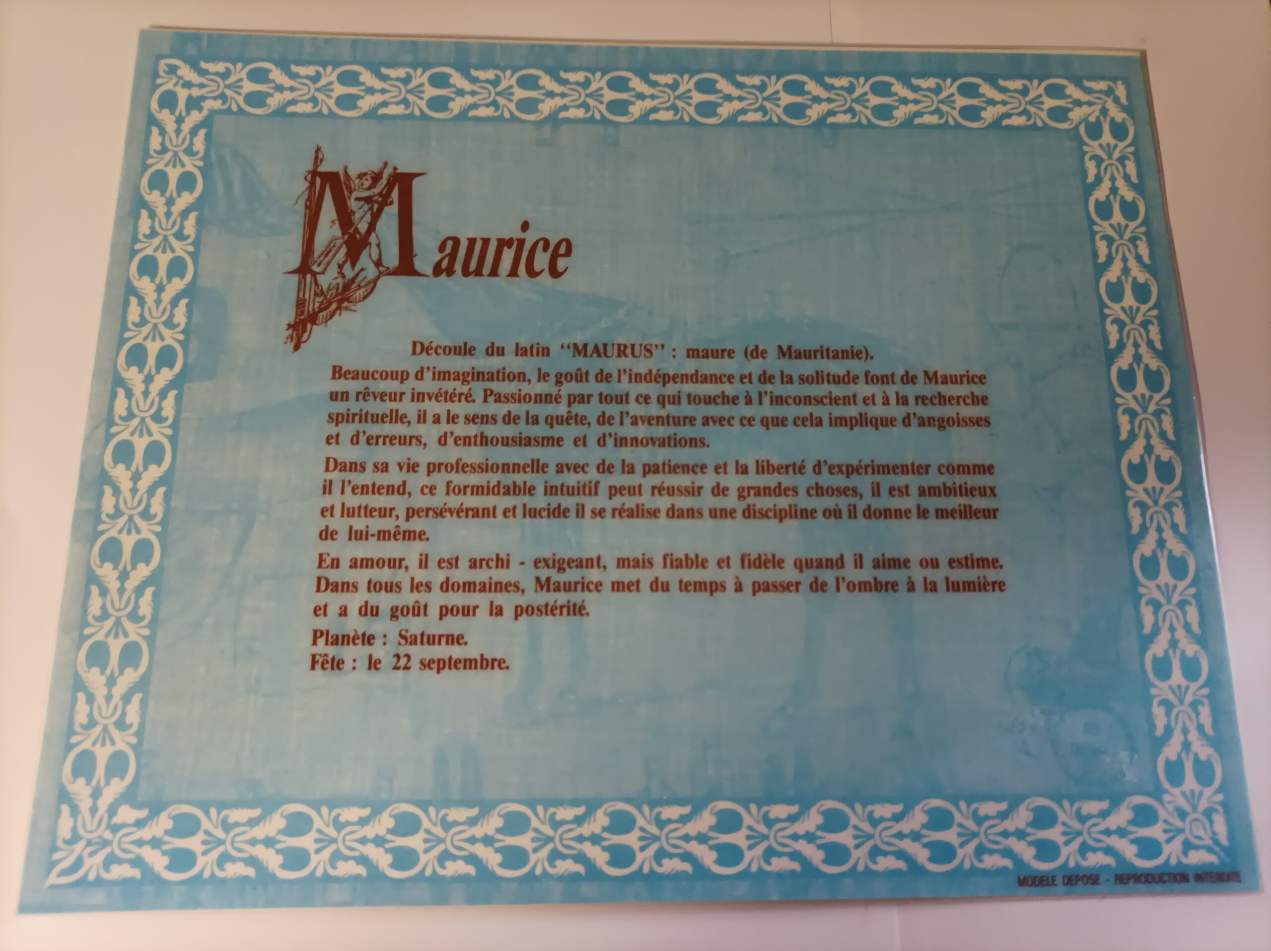 Affiche signification du prénom MAURICE