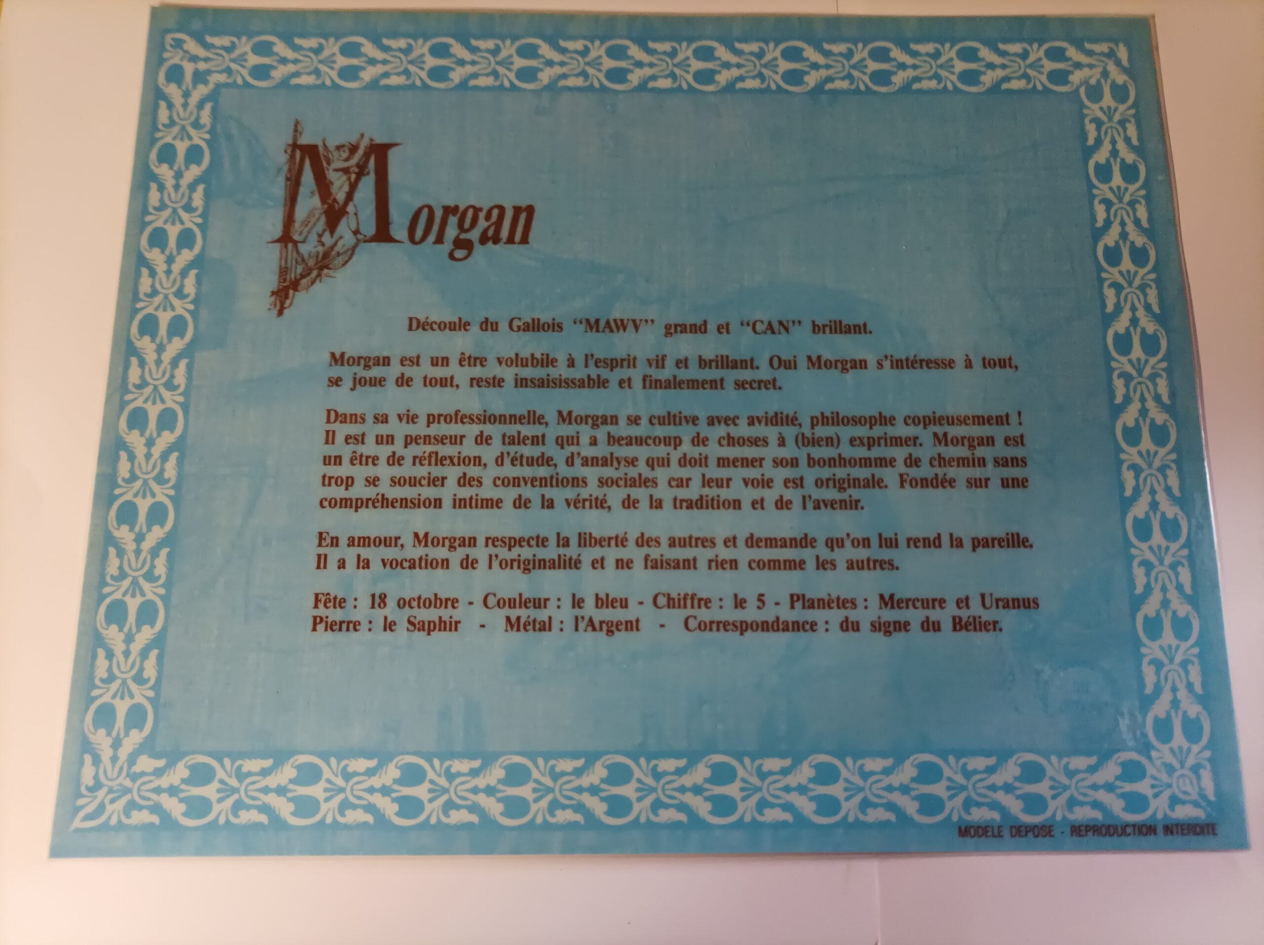 Affiche signification du prénom MORGAN