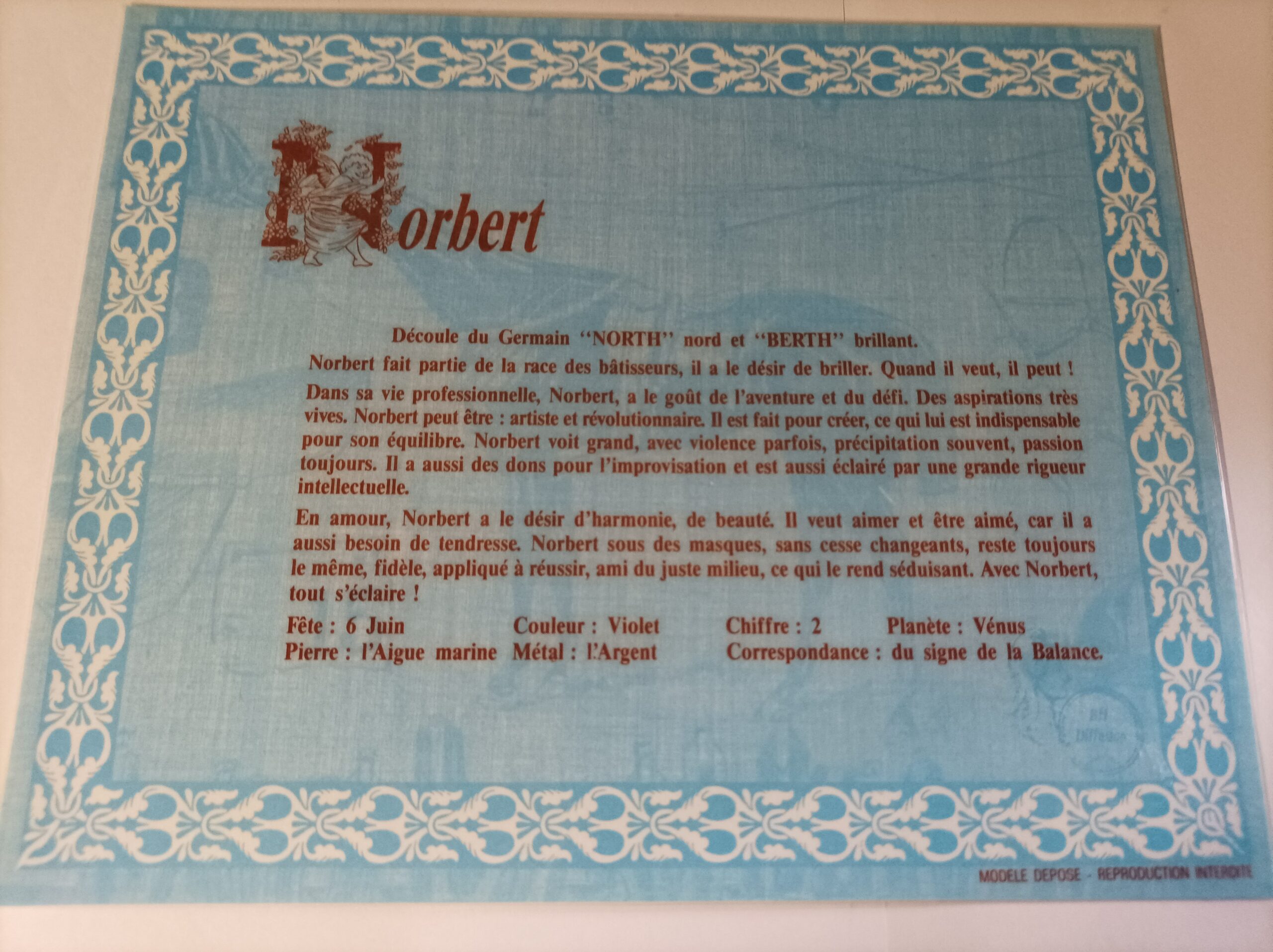 Affiche signification du prénom NORBERT