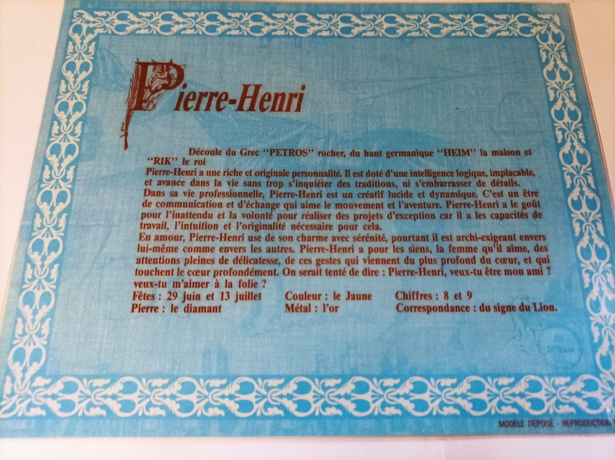 Affiche signification du prénom PIERRE-HENRI