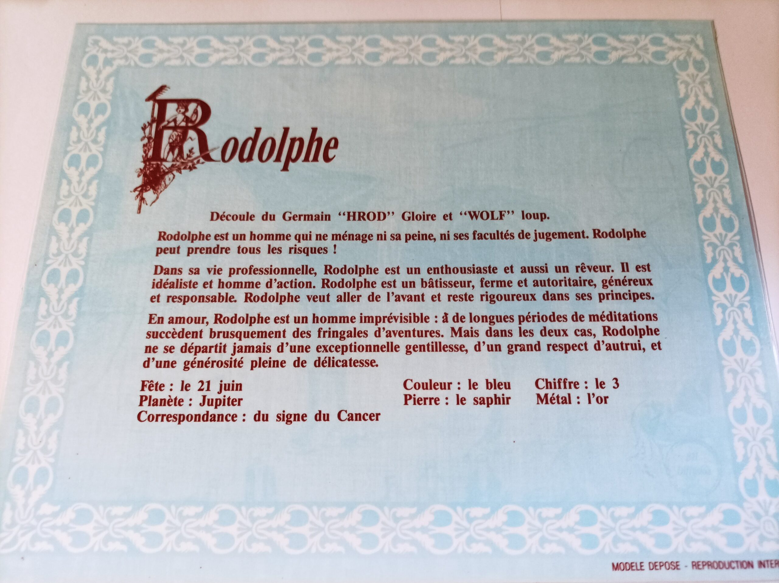 Affiche signification du prénom RODOLPHE