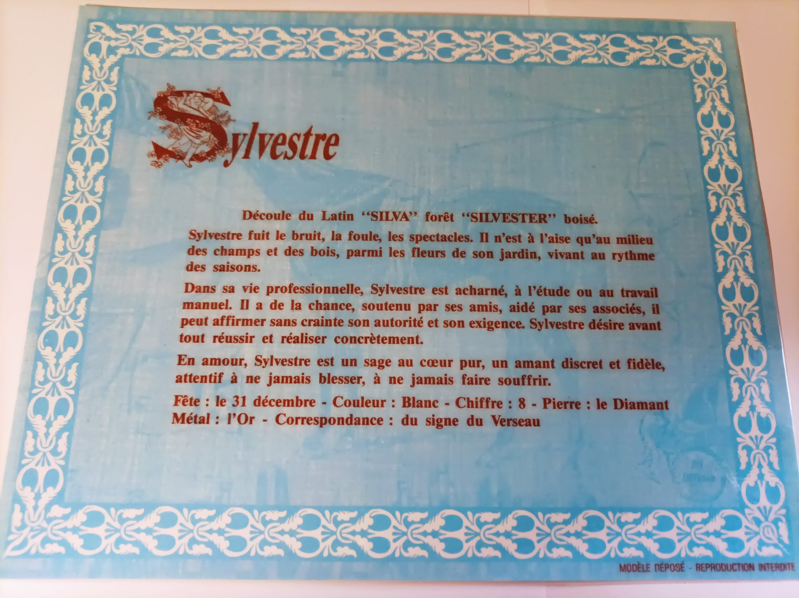 Affiche signification du prénom SYLVESTRE