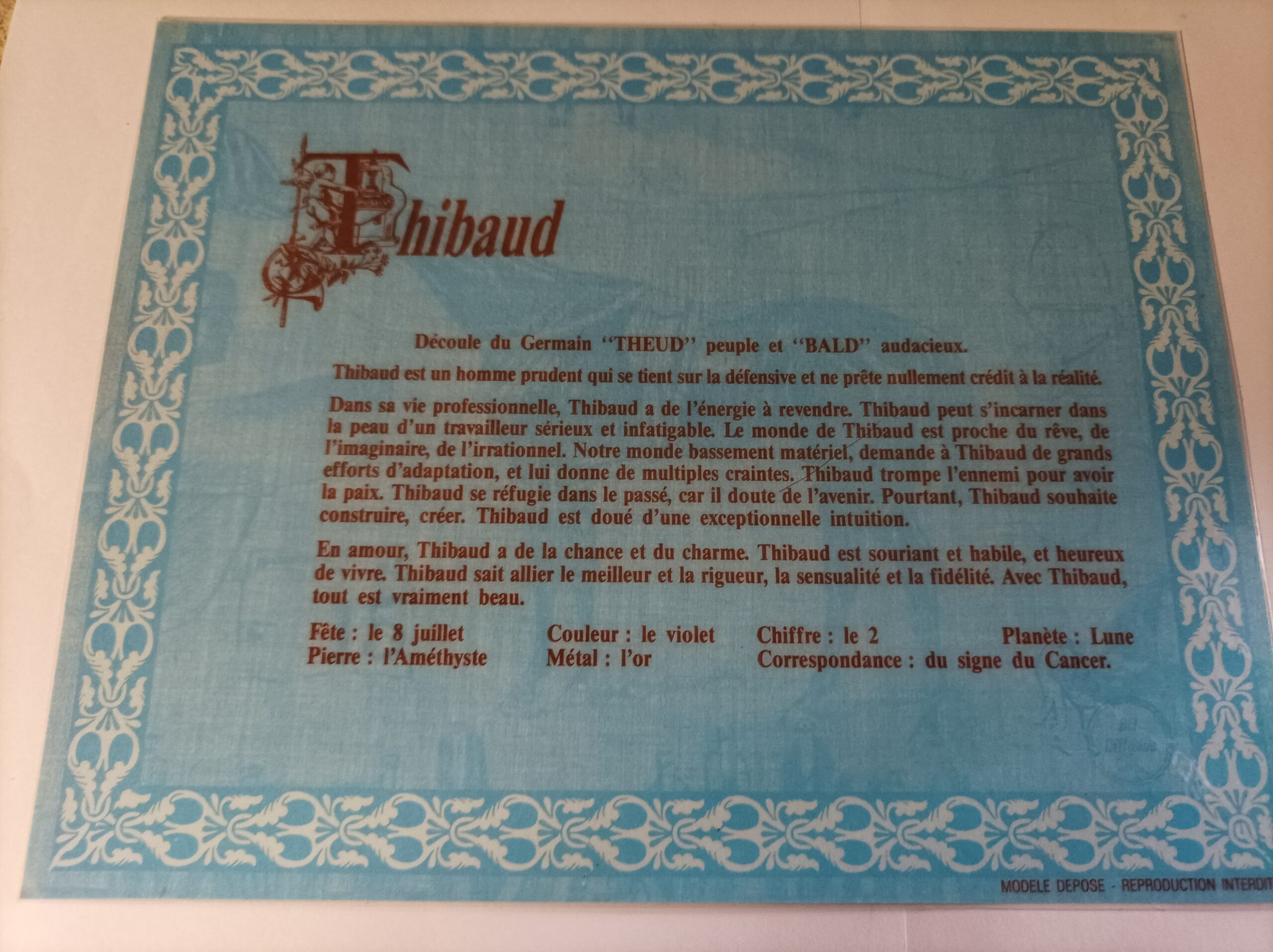 Affiche signification du prénom THIBAUD